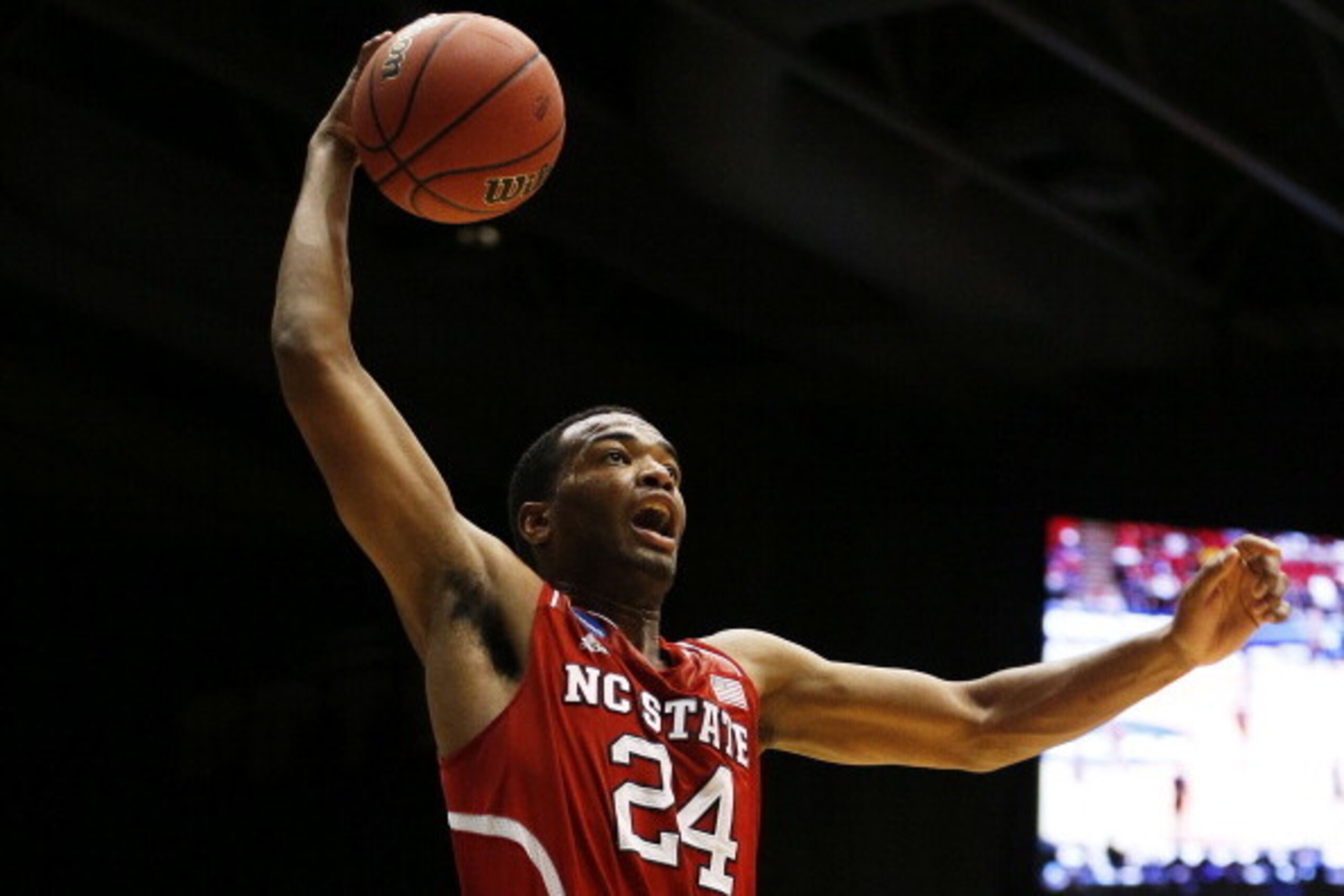 DAYTON, OH - MARCH 18:  T.J. Warren #24 of the North Carolina State Wolfpack dunks against the Xavier Musketeers in the second half during the first round of the 2014 NCAA Men's Basketball Tournament at at University of Dayton Arena on March 18, 2014 in D