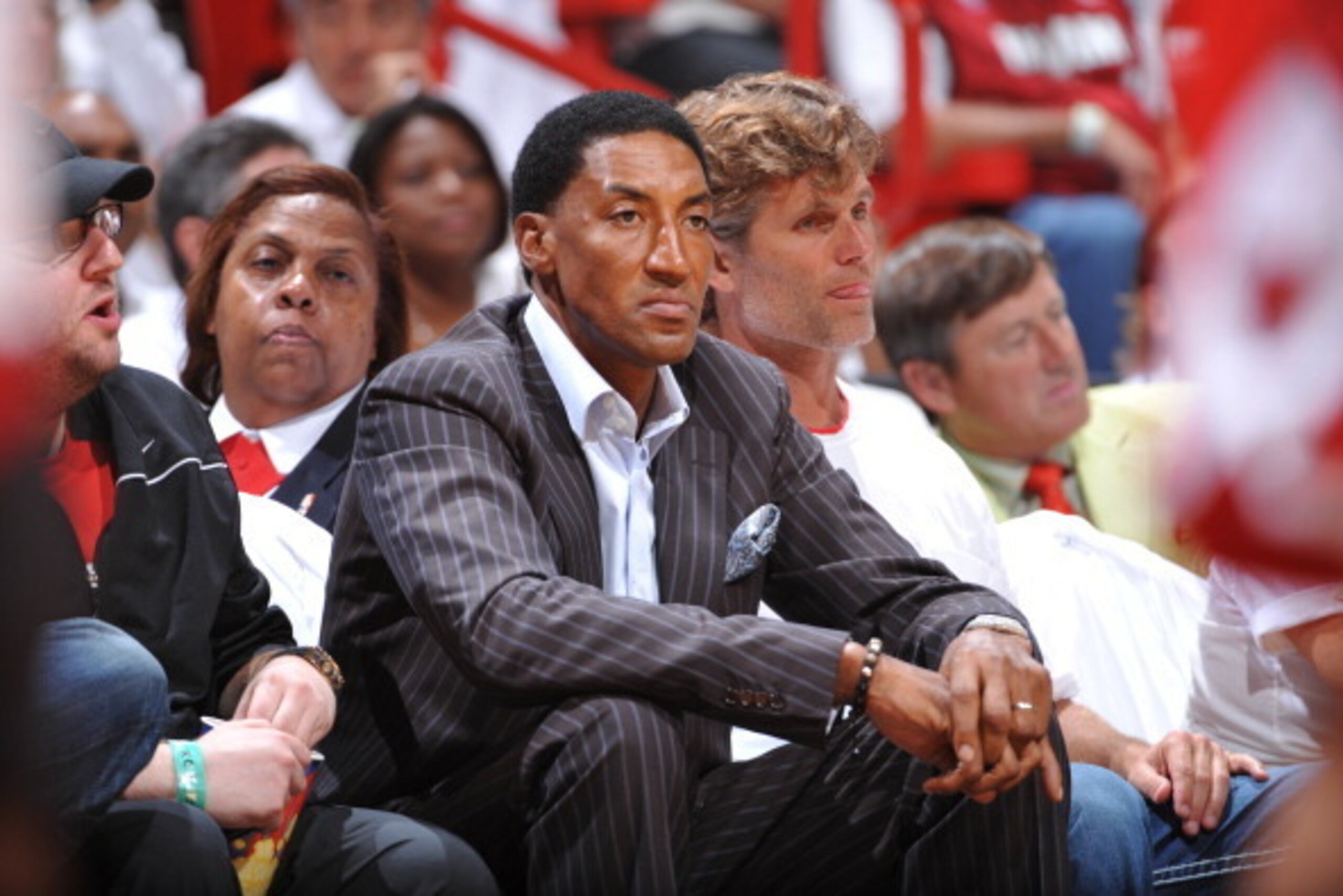 MIAMI, FL - MAY 22:  NBA Hall of Famer Scottie Pippen watches the Chicago Bulls take on the Miami Heat in Game Three of the Eastern Conference Finals in the 2011 NBA Playoffs on May 22, 2011 at the American Airlines Arena in Miami, Florida.  NOTE TO USER:
