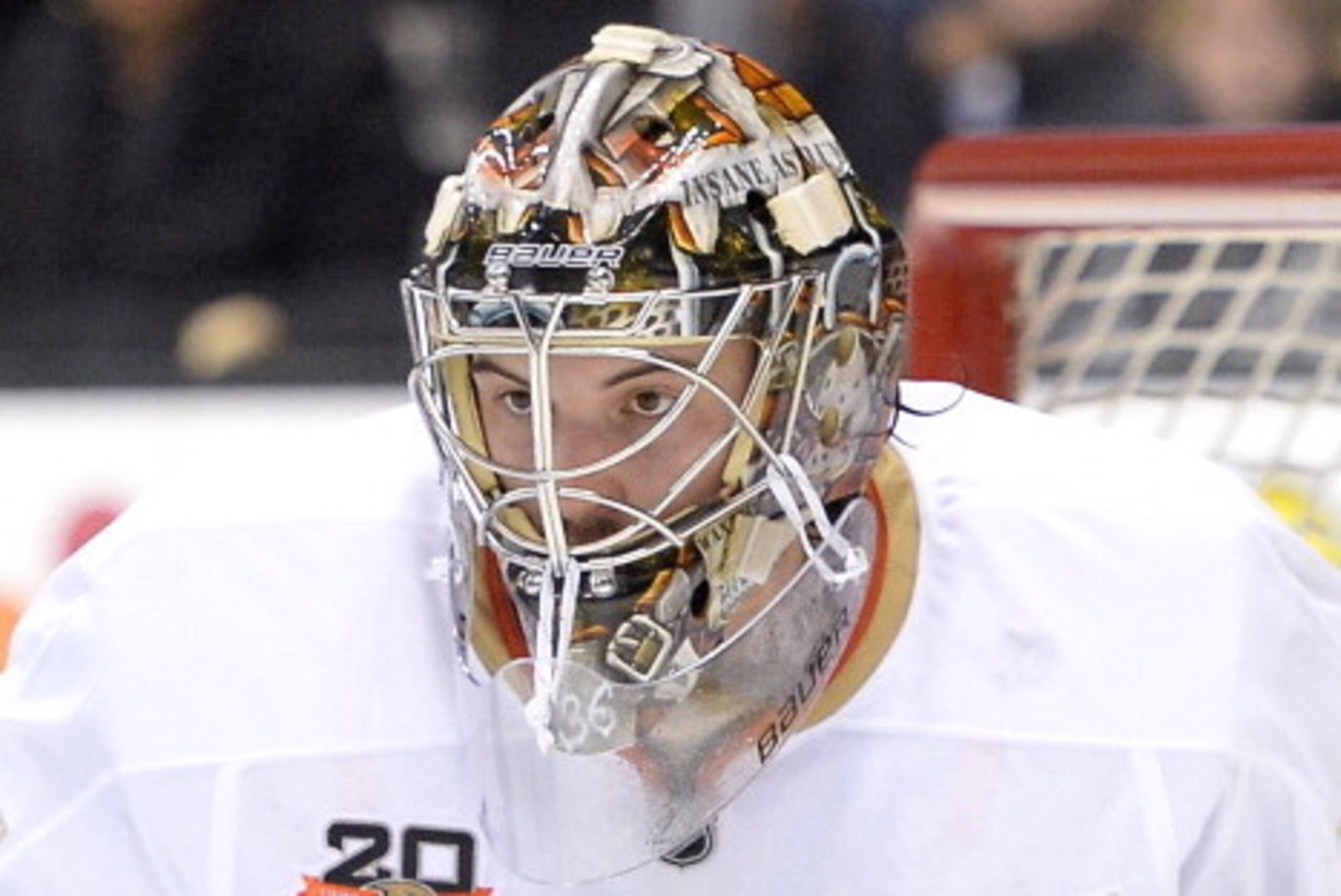 LOS ANGELES, CA - MAY 10:  John Gibson #36 of the Anaheim Ducks plays goal against the Los Angeles Kings during the second period in Game Four of the Second Round of the 2014 NHL Stanley Cup Playoffs at Staples Center on May 10, 2014 in Los Angeles, Calif