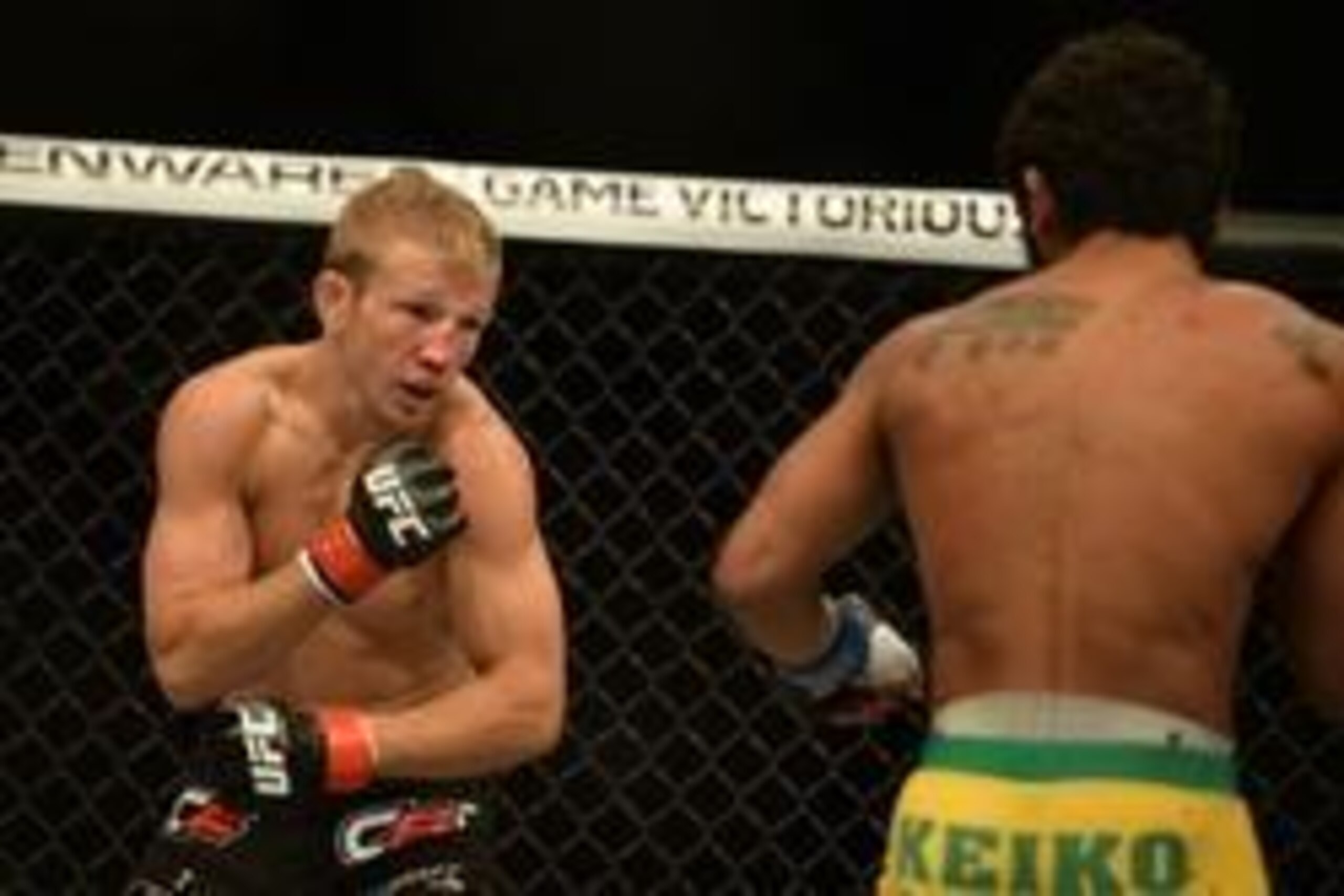 Apr 20, 2013; San Jose, CA, USA; T.J. Dillashaw (left) fights Hugo Viana (right) during the bantamweight bout prelims of the UFC on Fuel TV at HP Pavilion. Mandatory Credit: Kyle Terada-USA TODAY Sports Apr 20, 2013; San Jose, CA, USA; T.J. Dillashaw (left) fights Hugo Viana (right) during the bantamweight bout prelims of the UFC on Fuel TV at HP Pavilion. Mandatory Credit: Kyle Terada-USA TODAY Sports