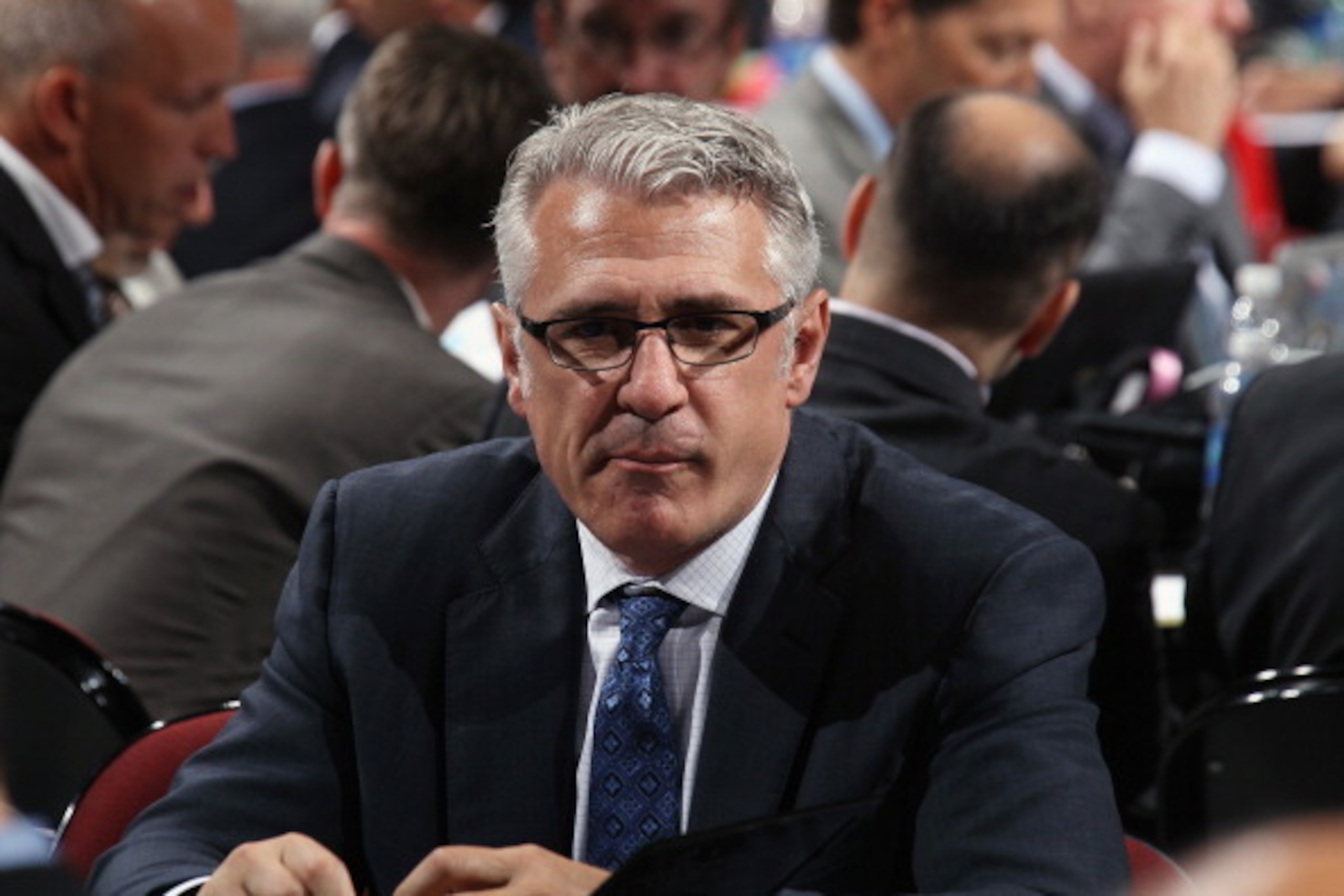NEWARK, NJ - JUNE 30: Ron Francis of the Carolina Hurricanes handles duties at the 2013 NHL Draft at the Prudential Center on June 30, 2013 in Newark, New Jersey.  (Photo by Bruce Bennett/Getty Images)