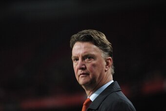 AMSTERDAM, NETHERLANDS - MARCH 22:  Louis van Gaal of Netherlands looks on during the FIFA 2014 World Cup, Group D Qualifier between Netherlands and Estonia at the Amsterdam Arena on March 22, 2013 in Amsterdam, Netherlands.  (Photo by Jamie McDonald/Gett