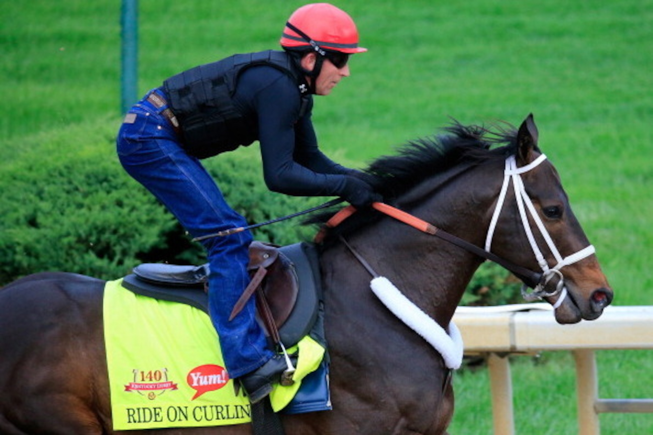 LOUISVILLE, KY - APRIL 30: Ride On Curlin ridden by Bryan Beccia during the morning exercise session in preparation for the 140th Kentucky Derby at Churchill Downs on April 30, 2014 in Louisville, Kentucky.  (Photo by Rob Carr/Getty Images)