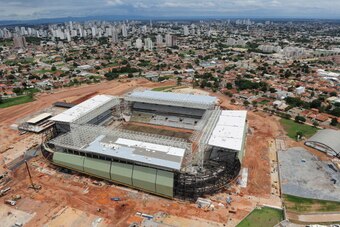CUIABA, BRAZIL - DECEMBER 13:  Construction continues on the Arena Pantanal Stadium venue for the FIFA 2014 World Cup Brazi on December 13, 2013 in Cuiaba, Brazil.  (Photo by Shaun Botterill/Getty Images,)