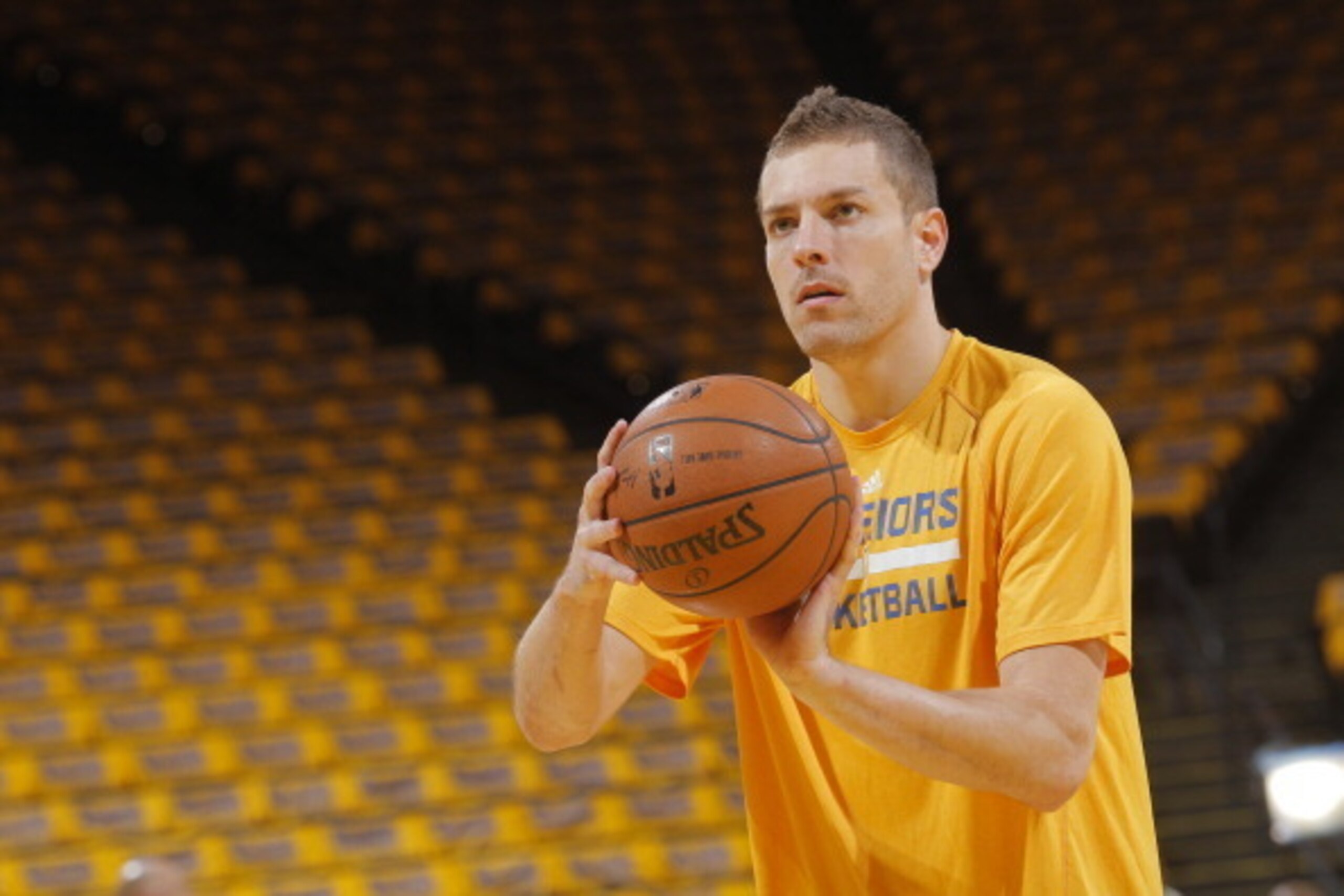 OAKLAND, CA - MAY 1: David Lee #10 of the Golden State Warriors warms up before facing the Los Angeles Clippers in Game Six of the Western Conference Quarterfinals during the 2014 NBA Playoffs at Oracle Arena on May 1, 2014 in Oakland, California. NOTE TO