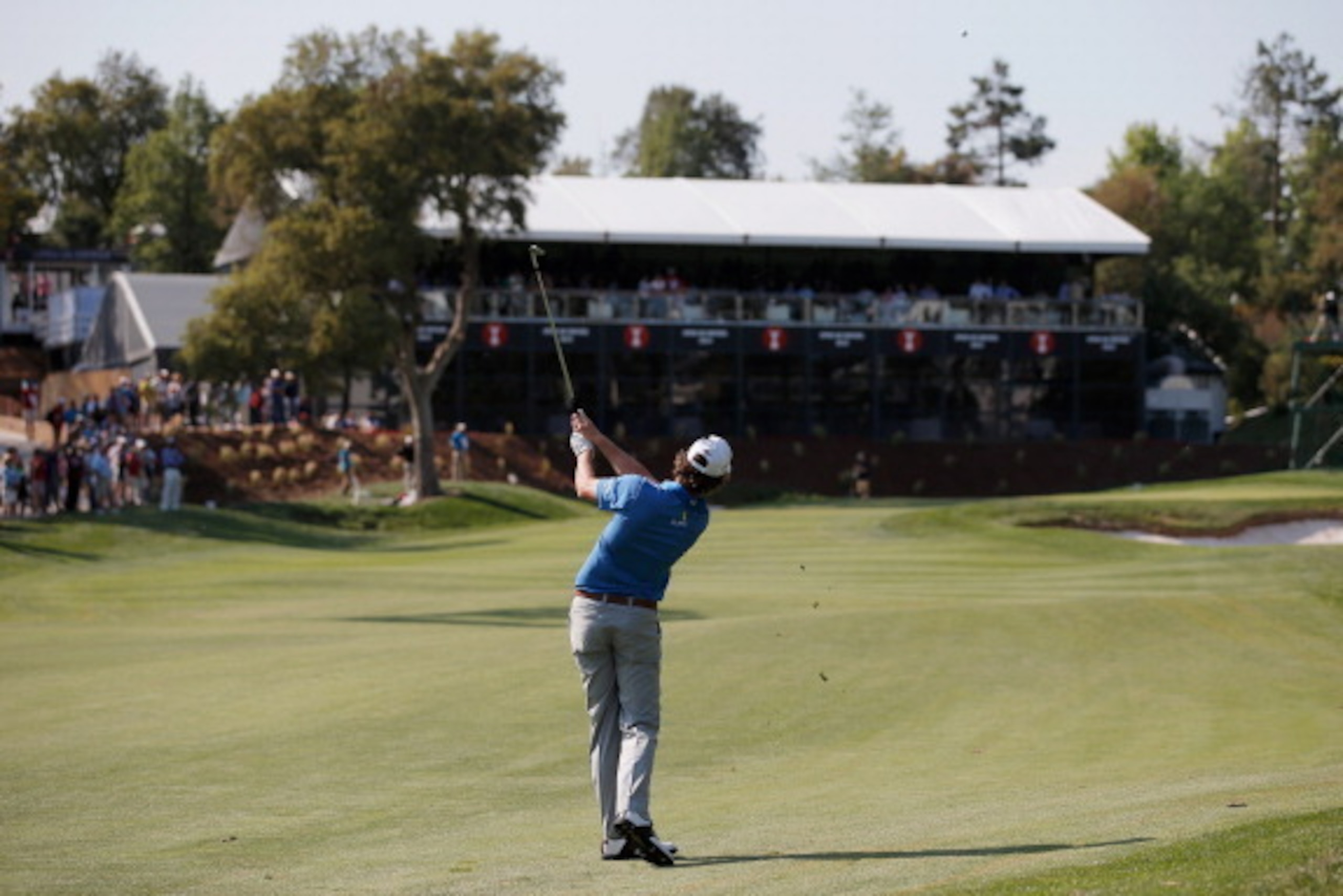 GIRONA, SPAIN - MAY 17:  Thomas Pieters of Belgium hits his second shot on the 18th hole during Day 3 of the Open de Espana held at PGA Catalunya Resort on May 17, 2014 in Girona, Spain.  (Photo by Dean Mouhtaropoulos/Getty Images)