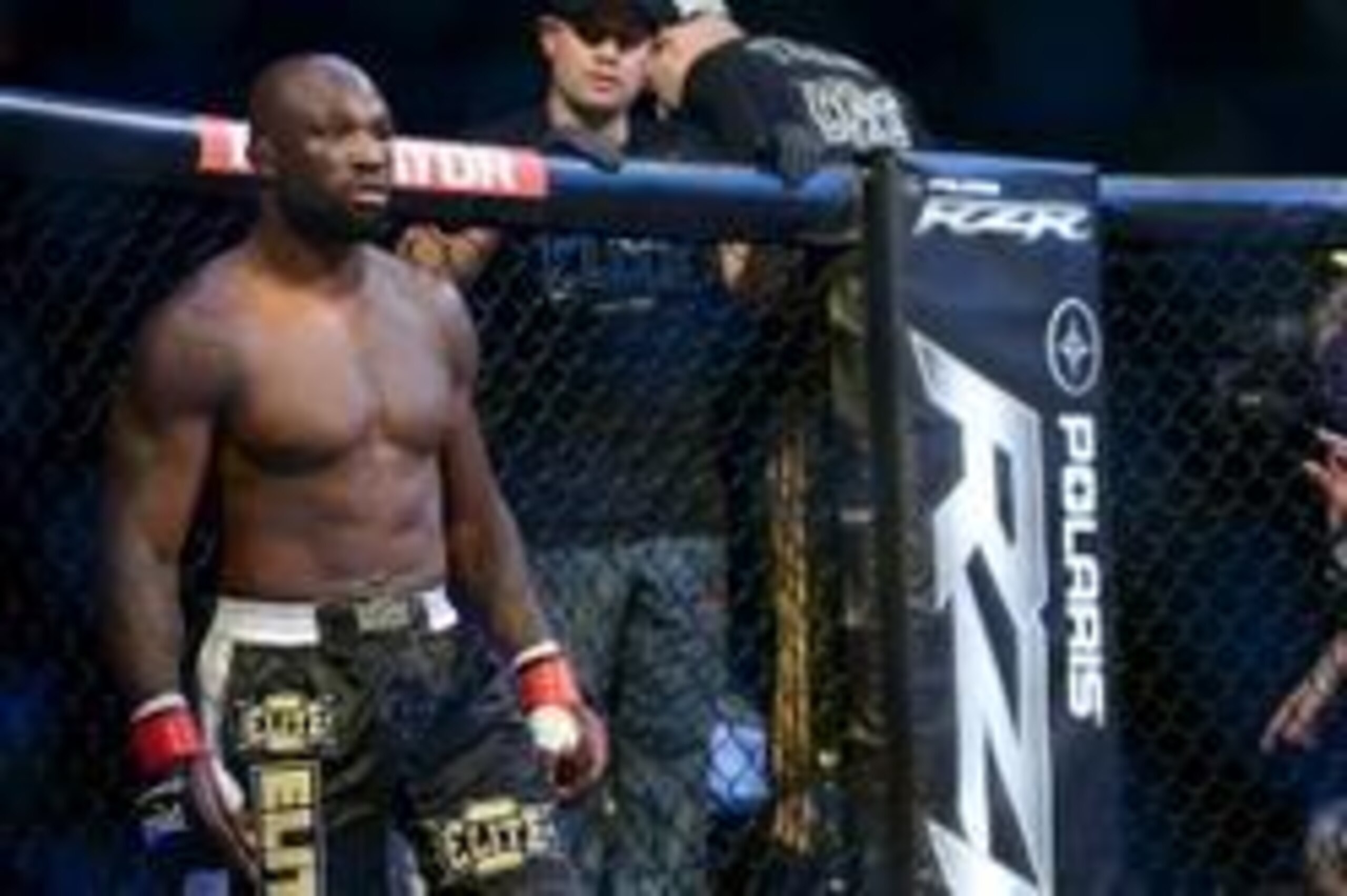 Nov 2, 2013; Long Beach, CA, USA;   Muhammed Lawal in the cage before the start of his Bellator Interim Light Heavyweight World Title Fight against Emanuel Newton (not pictured) at the Long Beach Arena. Newton won the fight. Mandatory Credit: Jayne Kamin-