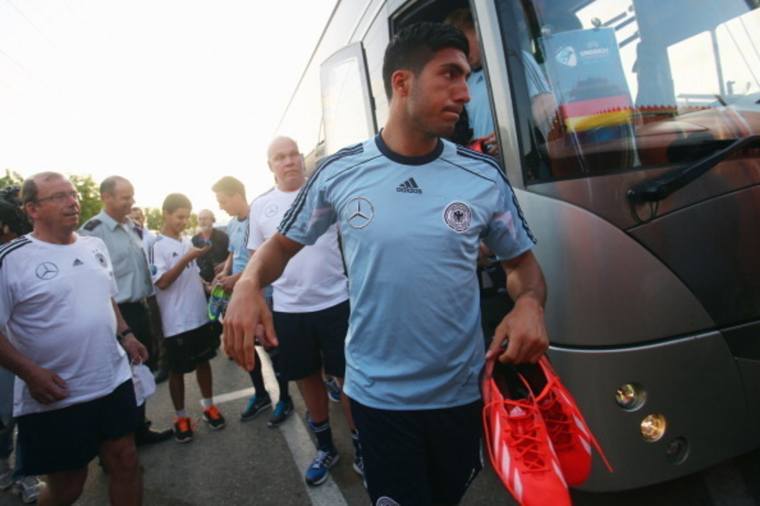 TEL AVIV, ISRAEL - JUNE 03: Emre Can arrives for a Germany U21 training session on June 3, 2013 in Tel Aviv, Israel.  (Photo by Alex Grimm/Getty Images)