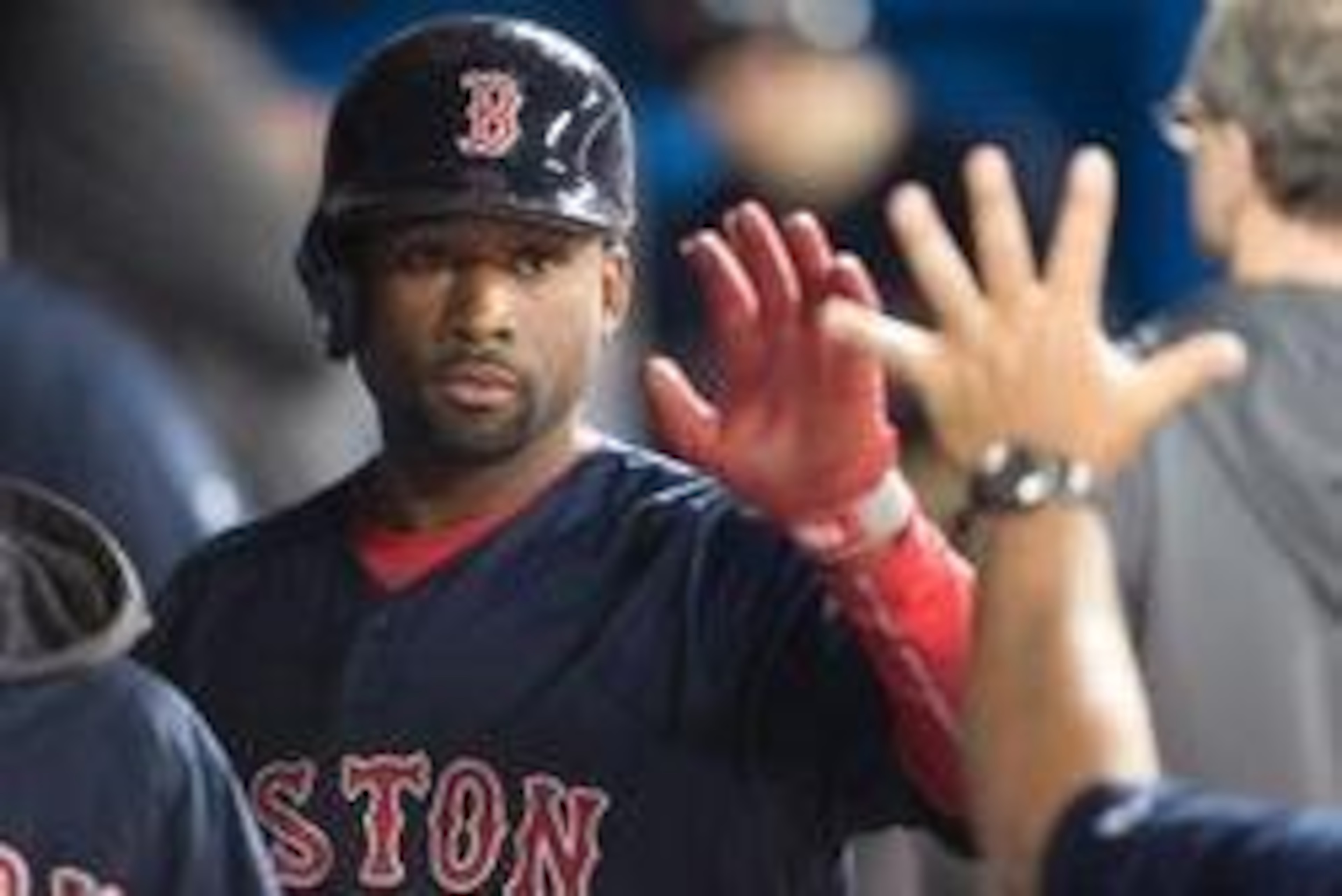 Apr 25, 2014; Toronto, Ontario, CAN; Boston Red Sox center fielder Jackie Bradley Jr. (25) celebrates scoring a run on a walk during the sixth inning in a game against the Toronto Blue Jays at Rogers Centre. Mandatory Credit: Nick Turchiaro-USA TODAY Spor Apr 25, 2014; Toronto, Ontario, CAN; Boston Red Sox center fielder Jackie Bradley Jr. (25) celebrates scoring a run on a walk during the sixth inning in a game against the Toronto Blue Jays at Rogers Centre. Mandatory Credit: Nick Turchiaro-USA TODAY Spor