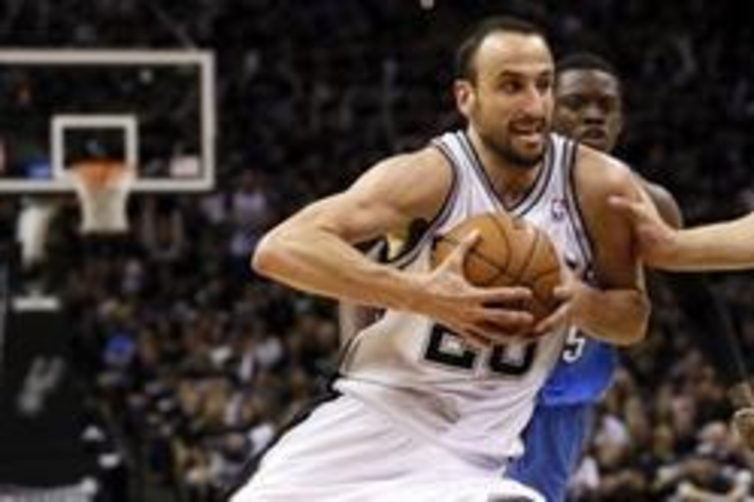 May 19, 2014; San Antonio, TX, USA; San Antonio Spurs guard Manu Ginobili (20) drives to the basket against the Oklahoma City Thunder in game one of the Western Conference Finals in the 2014 NBA Playoffs at AT&T Center. Mandatory Credit: Soobum Im-USA TOD