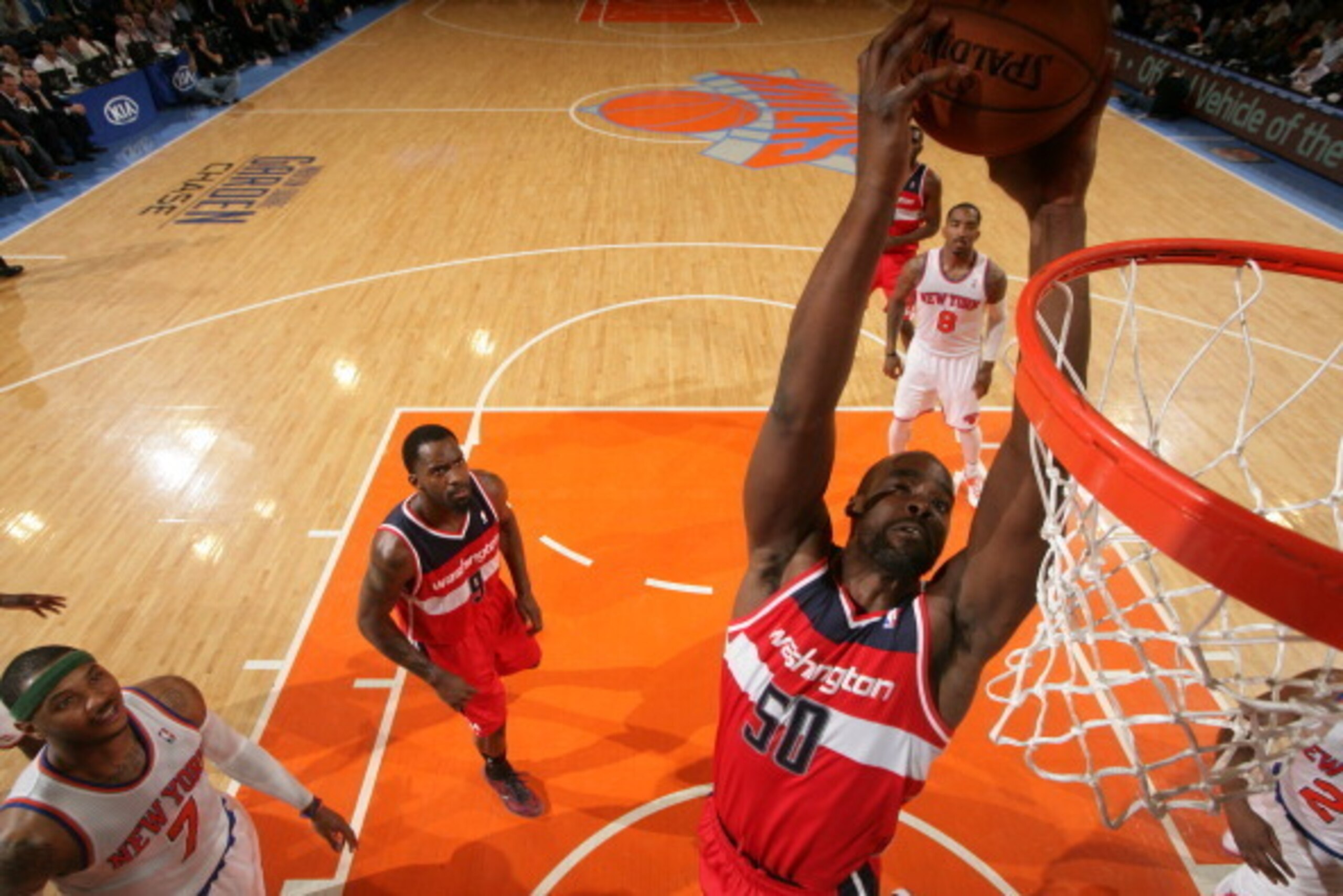 NEW YORK, NY - APRIL 9: Emeka Okafor #50 of the Washington Wizards shoots in a game against the New York Knicks on April 9, 2013 at Madison Square Garden in New York City.  NOTE TO USER: User expressly acknowledges and agrees that, by downloading and or u