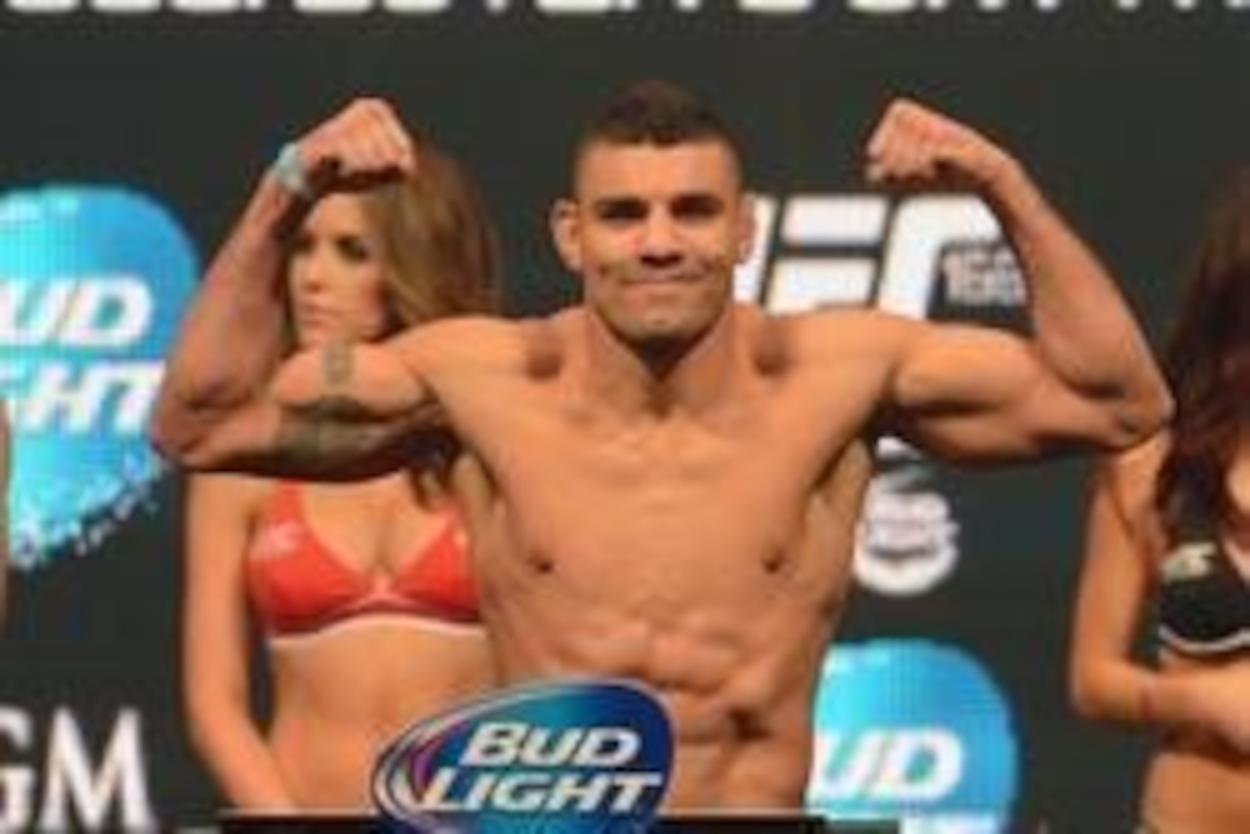 Dec 27, 2013; Las Vegas, NV, USA;   Fabricio Camoes weighs-in for his UFC Lightweight Bout on December 28 at the MGM Grand Garden Arena. Mandatory Credit: Jayne Kamin-Oncea-USA TODAY Sports