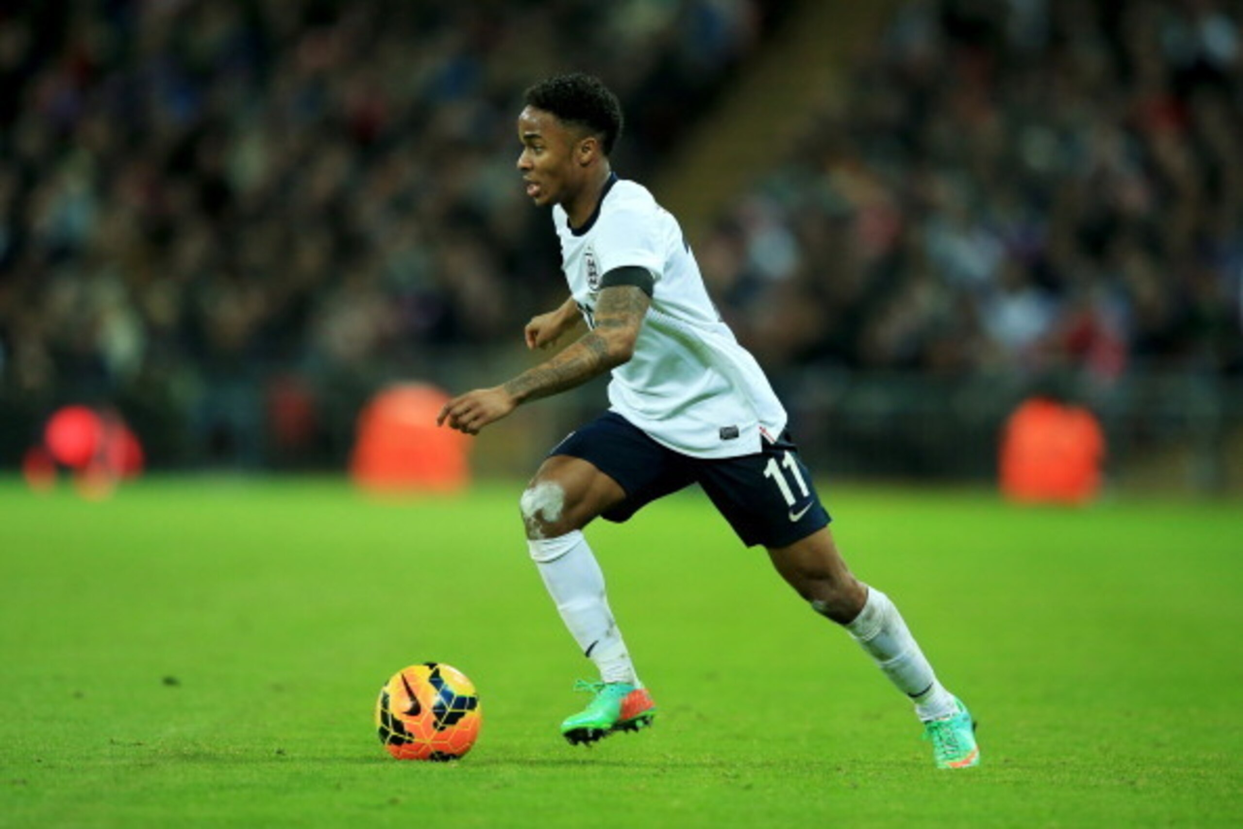 LONDON, ENGLAND - MARCH 05:  Raheem Sterling of England in action during the International Friendly match between England and Denmark at Wembley Stadium on March 5, 2014 in London, England.  (Photo by Richard Heathcote/Getty Images)