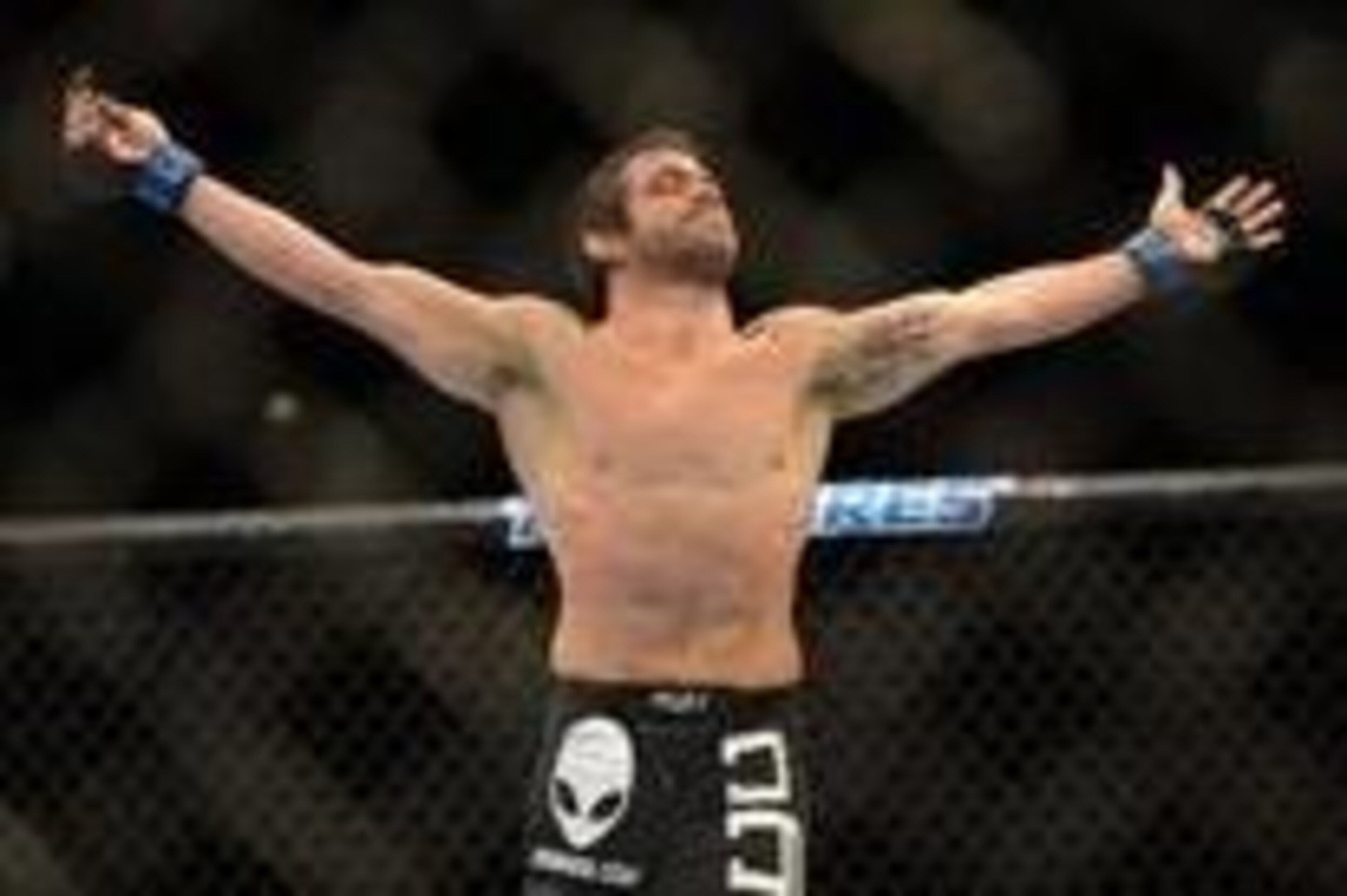May 26, 2012; Las Vegas, NV, USA; Jamie Varner (pictured) celebrates during his fight against Edson Barboza (not pictured) during UFC 146 at the MGM Grand Garden event center. Mandatory Credit: Ron Chenoy-USA TODAY Sports