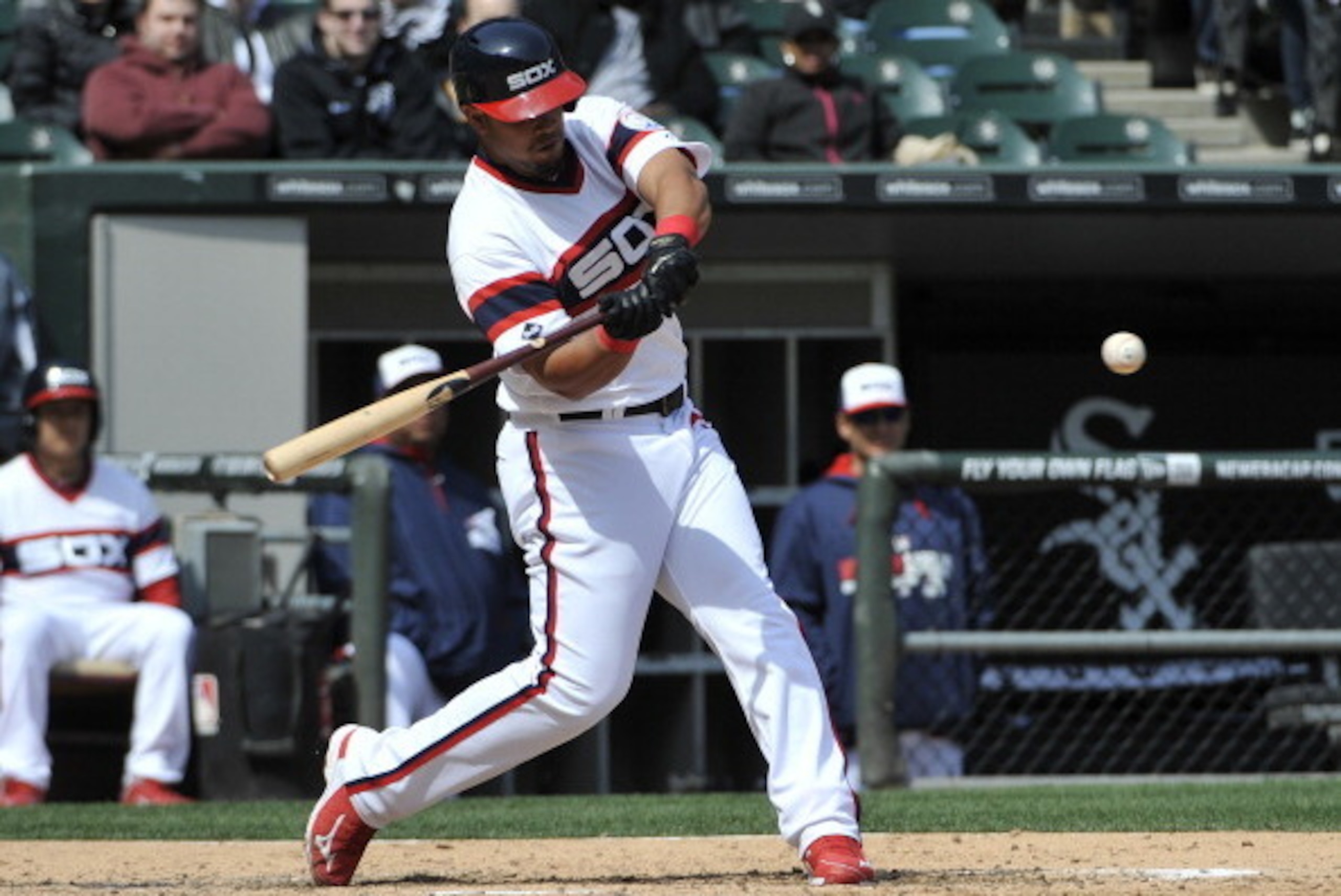 CHICAGO, IL - APRIL 27: Jose Abreu #79 of the Chicago White Sox hits a two-run homer against the Tampa Bay Rays during the sixth inning on April 27, 2014 at U.S. Cellular Field in Chicago, Illinois.  (Photo by David Banks/Getty Images)