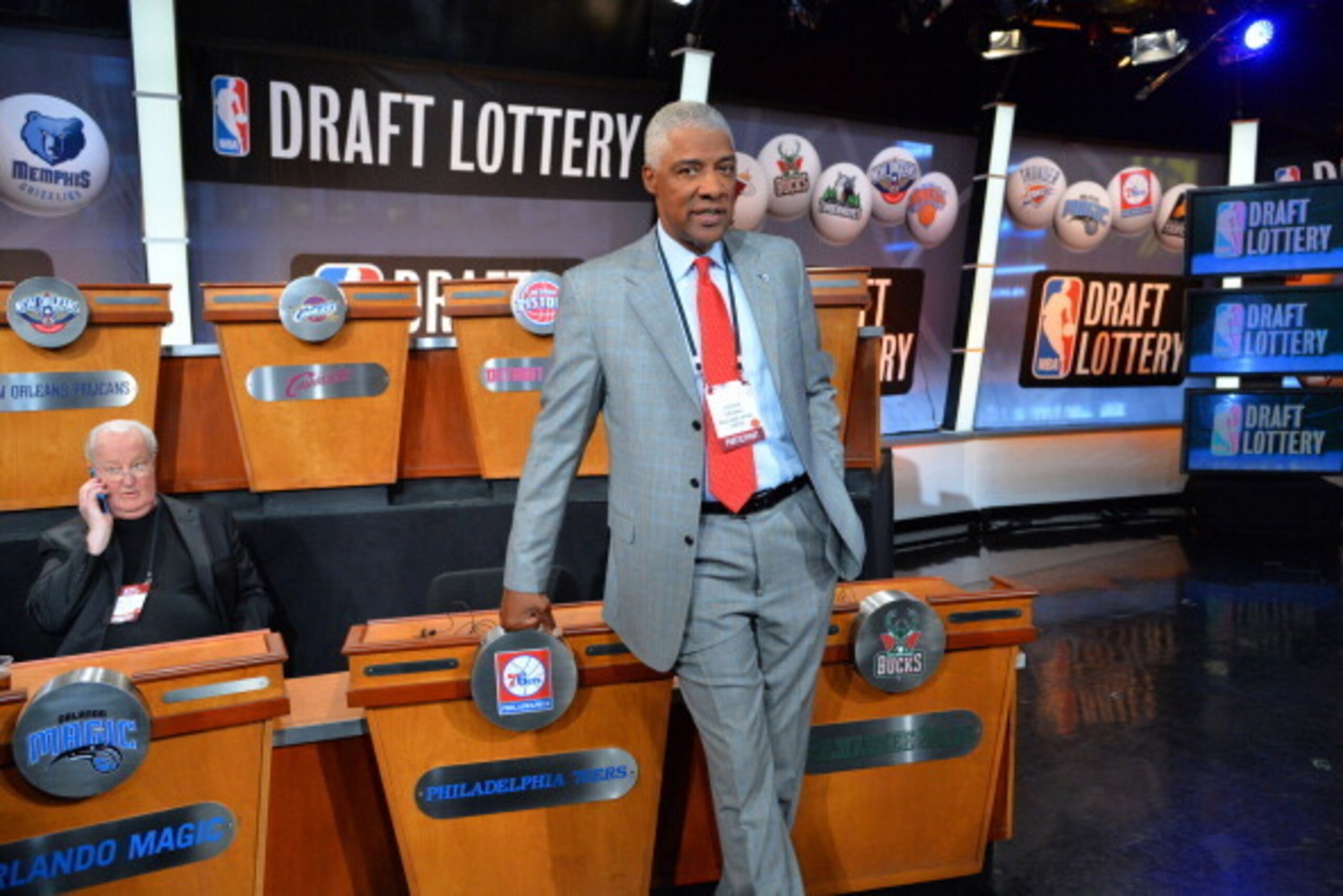 NEW YORK - MAY 20: NBA Legend Julius Erving poses for a photo prior to the 2014 NBA Draft Lottery on May 20, 2014 at the ABC News' 'Good Morning America' Times Square Studio in New York City.  NOTE TO USER: User expressly acknowledges and agrees that, by 