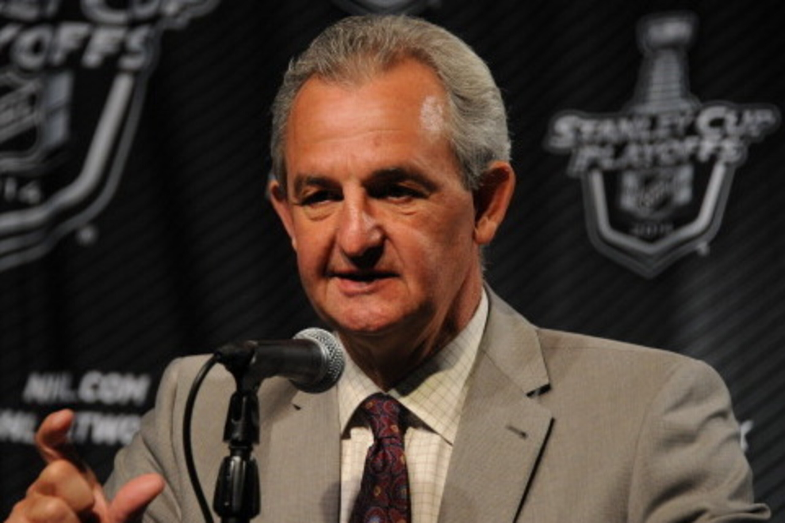 ANAHEIM, CA - MAY 16: Head Coach, Darryl Sutter of the Los Angeles Kings speaks to the media after the Los Angeles Kings 6-2 victory over the Anaheim Ducks in Game Seven of the Second Round of the 2014 Stanley Cup Playoffs at Honda Center on May 16, 2014 ANAHEIM, CA - MAY 16: Head Coach, Darryl Sutter of the Los Angeles Kings speaks to the media after the Los Angeles Kings 6-2 victory over the Anaheim Ducks in Game Seven of the Second Round of the 2014 Stanley Cup Playoffs at Honda Center on May 16, 2014