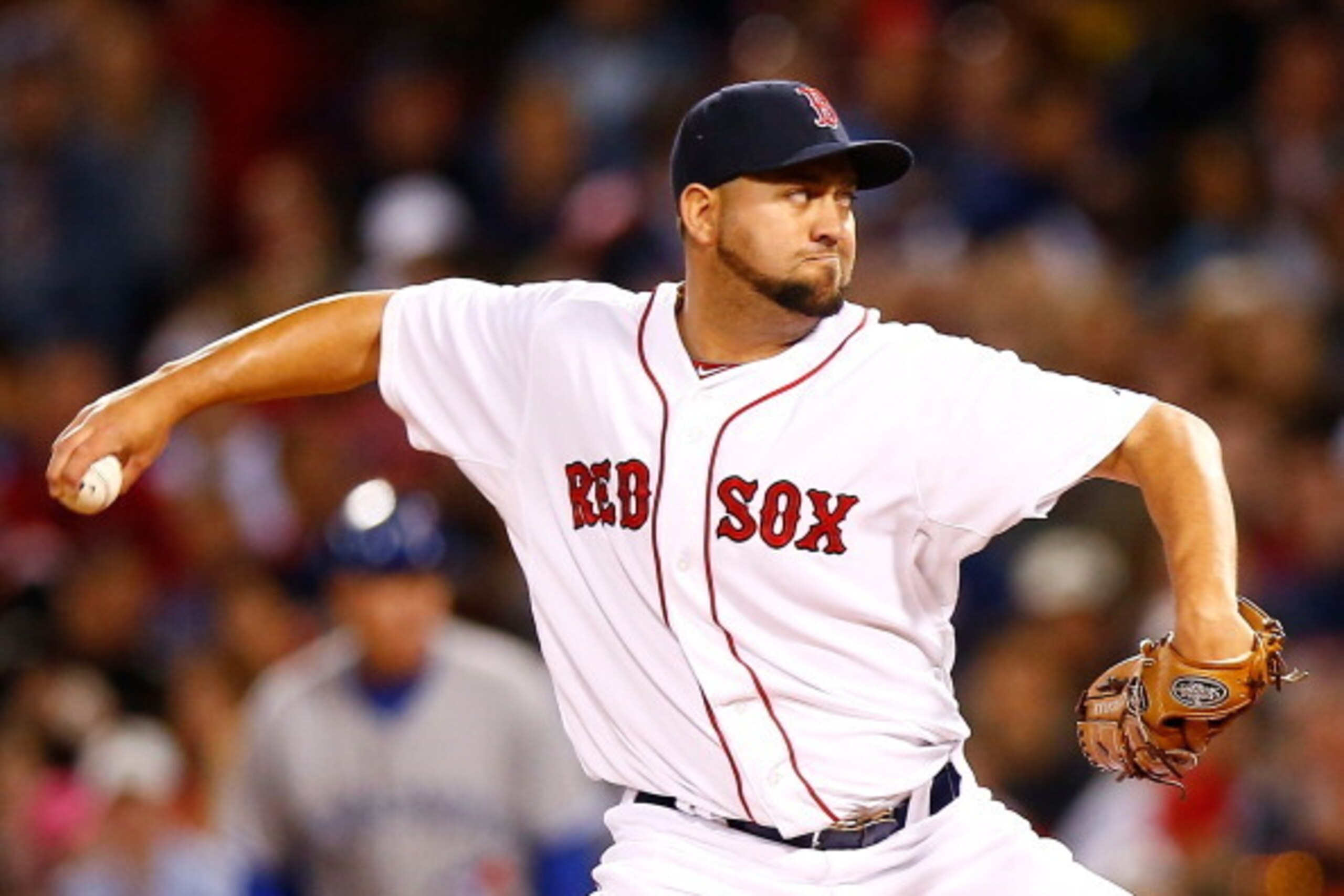 BOSTON, MA - MAY 20: Edward Mujica #54 of the Boston Red Sox pitches against the Toronto Blue Jays during the game at Fenway Park on May 20, 2014 in Boston, Massachusetts.  (Photo by Jared Wickerham/Getty Images)