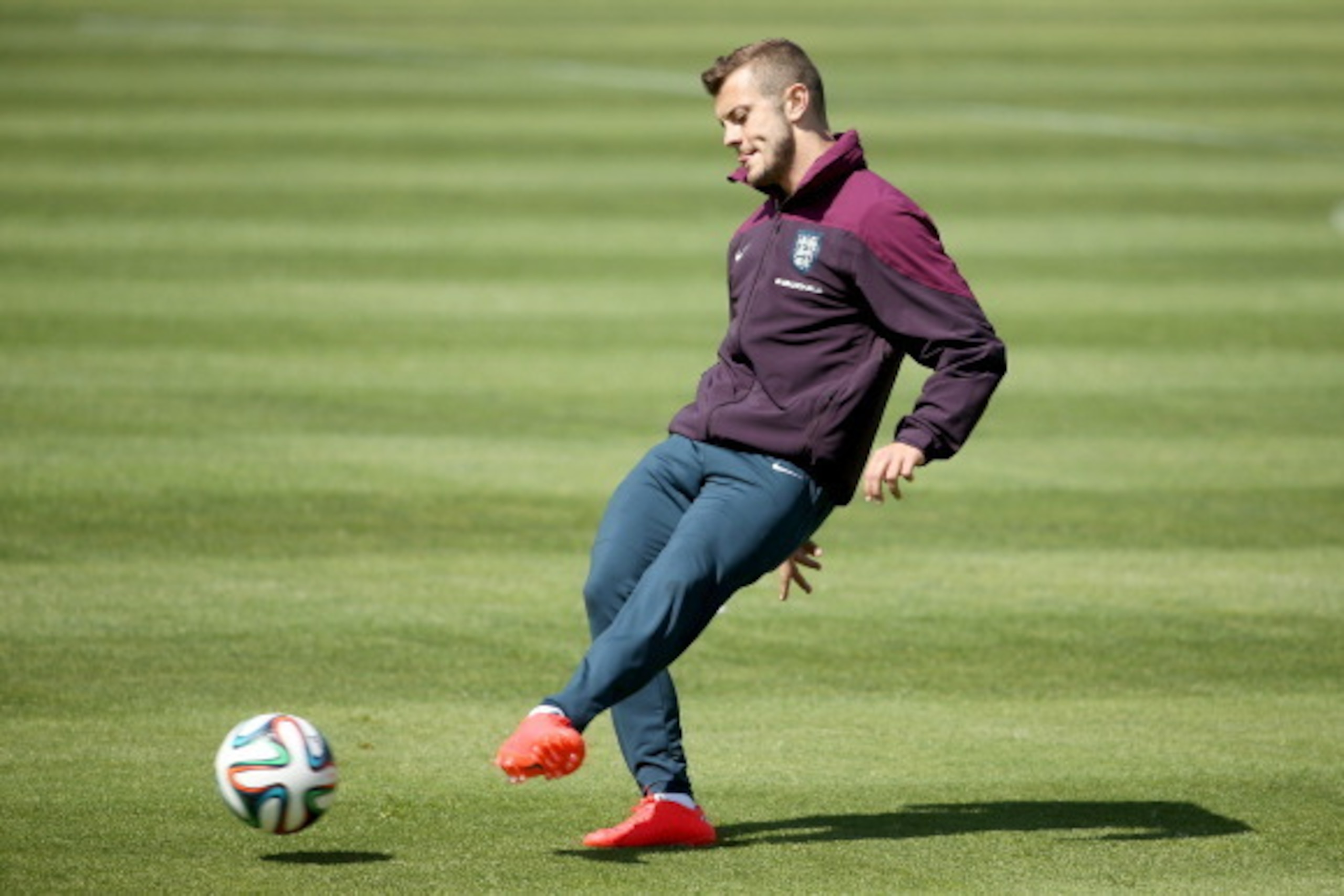 VALE DO LOBO, ALGARVE, PORTUGAL - MAY 21:  Jack Wilshere in action during a training session at the England pre-World Cup Training Camp at the Vale Do Lobo Resort on May 21, 2014 in Vale Do Lobo, Algarve, Portugal.  (Photo by Richard Heathcote/Getty Image