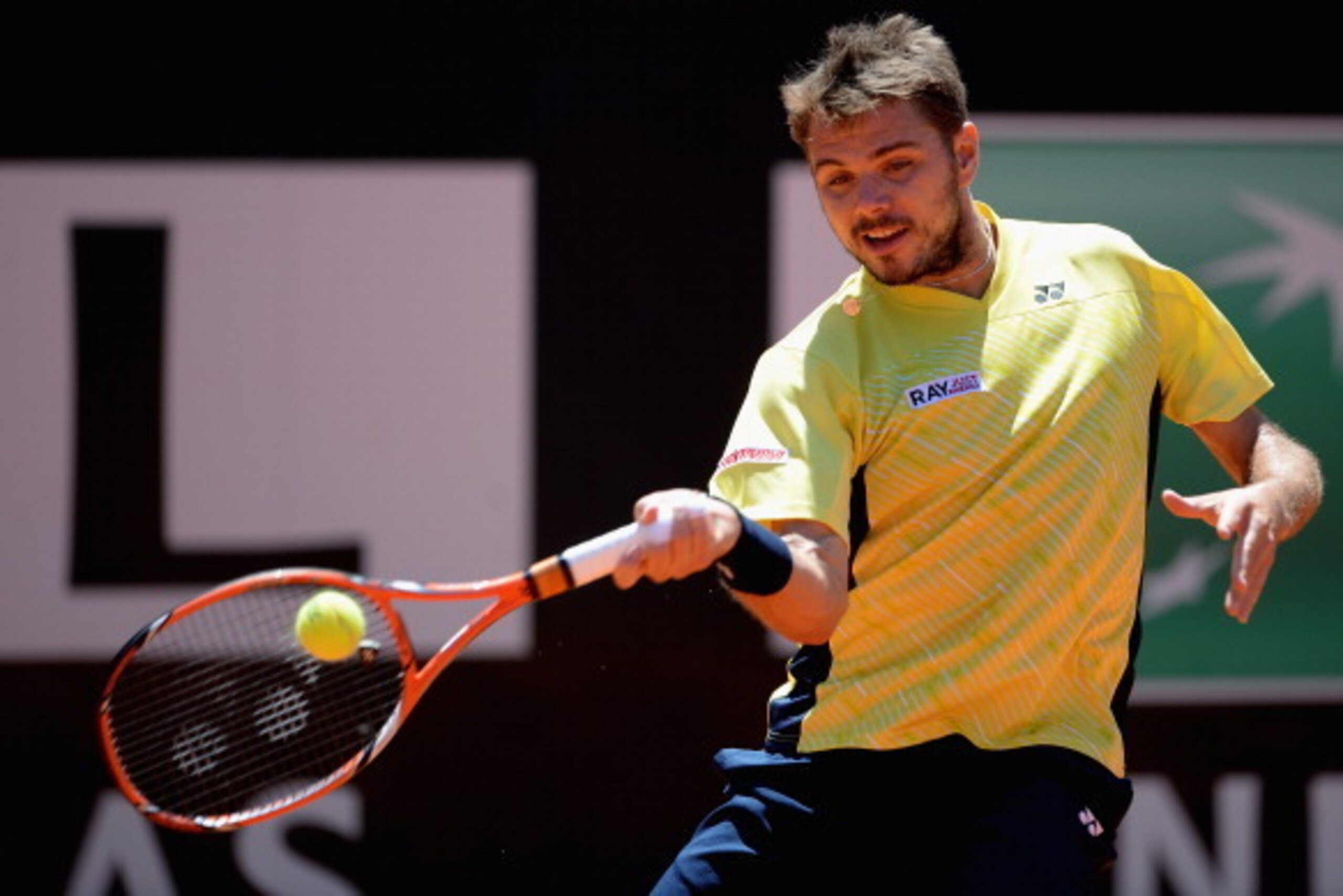 ROME, ITALY - MAY 15:  Stanislas Wawrinka of Switzerland in action against Tommy Haas of Germany during day 5 of the Internazionali BNL d'Italia 2014 on May 15, 2014 in Rome, Italy.  (Photo by Michael Regan/Getty Images)