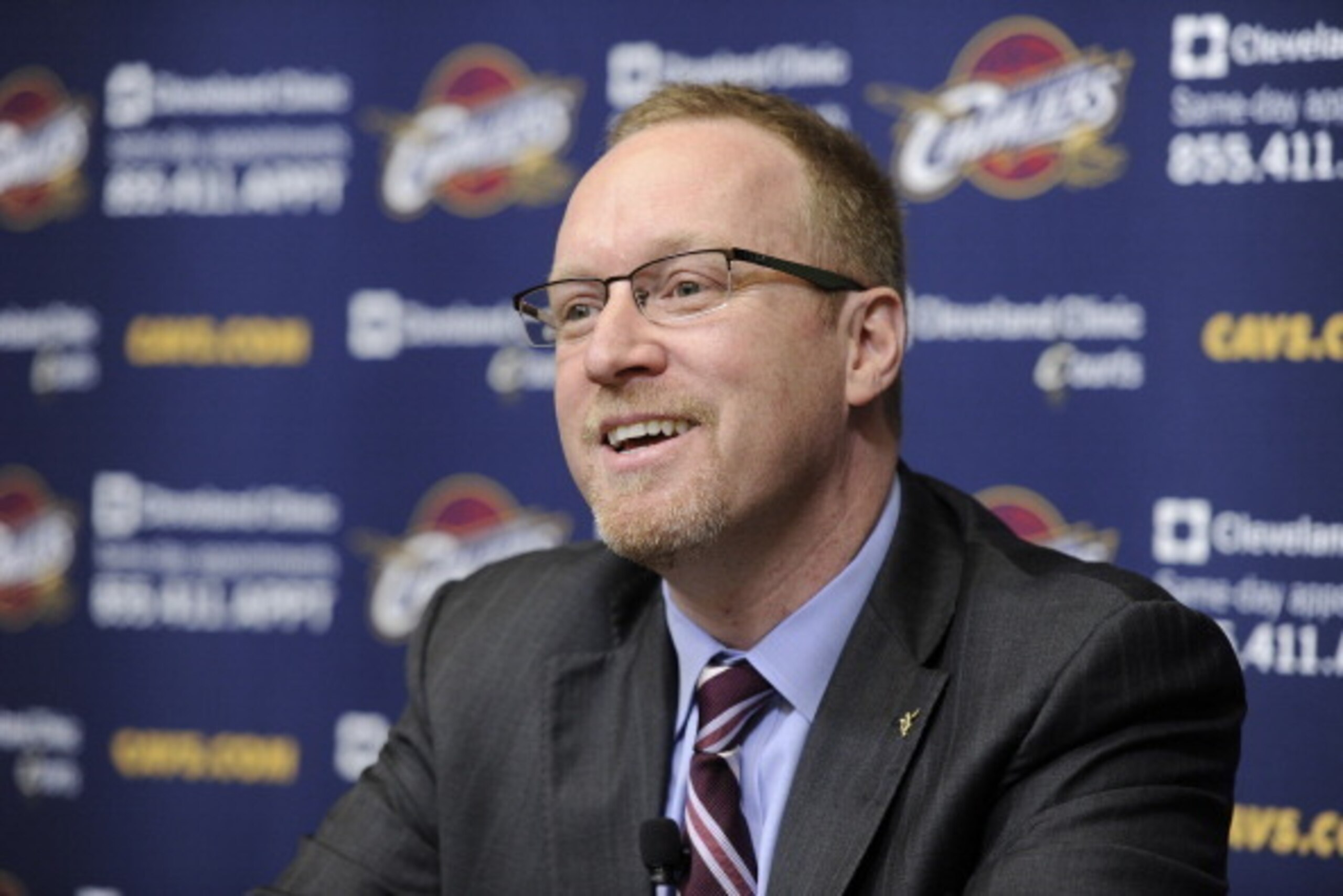 INDEPENDENCE, OH - MAY 13:  David Griffin is named General Manager of the Cleveland Cavaliers at a press conference at The Cleveland Clinic Courts on May 13, 2014 in Independence, Ohio. NOTE TO USER: User expressly acknowledges and agrees that, by downloa