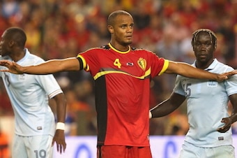 BRUSSELS, BELGIUM - AUGUST 14:  Vincent Kompany of Belgium looks on during the International friendly match between Belgium and France at the King Baudouin Stadium on August 14, 2013 in Brussels, Belgium.  (Photo by David Rogers/Getty Images)