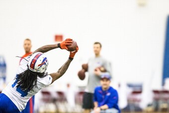 ORCHARD PARK, NY - May 18:  Sammy Watkins #14 of Buffalo Bills pulls in a pass during the Buffalo Bills rookie minicamp on May 18, 2014 at Ralph Wilson Stadium in Orchard Park, New York.  (Photo by Brett Carlsen/Getty Images)