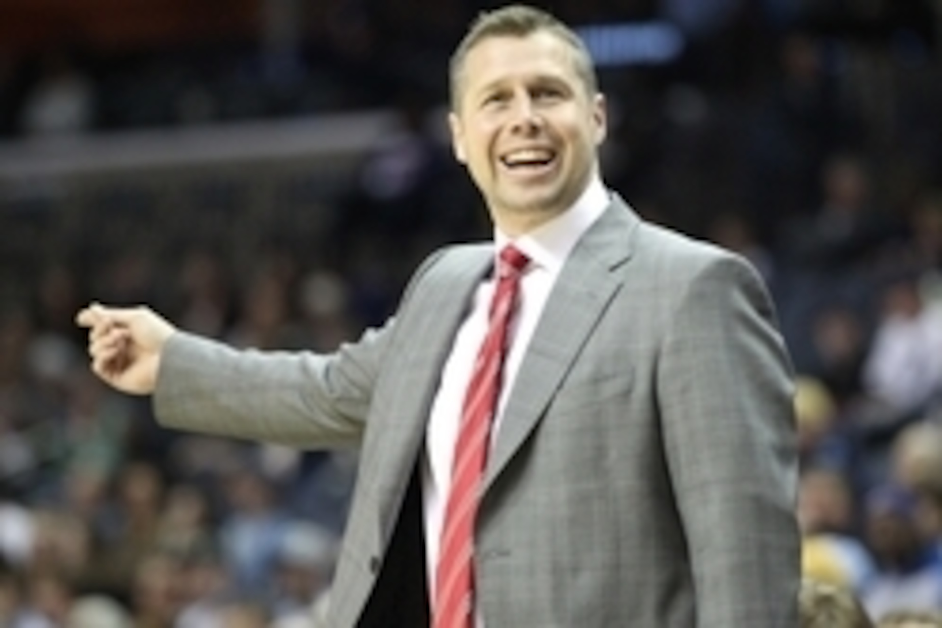 Mar 24, 2014; Memphis, TN, USA; Memphis Grizzlies head coach Dave Joerger reacts to a call during the first half against the Minnesota Timberwolves at FedExForum. Mandatory Credit: Nelson Chenault-USA TODAY Sports