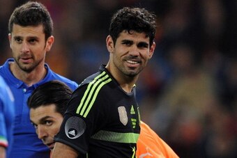 MADRID, SPAIN - MARCH 05:  Diego Costa of Spain reacts during the international friendly match between Spain and Italy on March 5, 2014 in Madrid, Spain.  (Photo by Denis Doyle/Getty Images)
