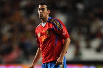 LISBON, PORTUGAL - NOVEMBER 17:  Sergio Busquets of Spain looks on during the International Friendly match between Portugal and Spain at the Estadio da Luz on November 17, 2010 in Lisbon, Portugal.  (Photo by Jasper Juinen/Getty Images)