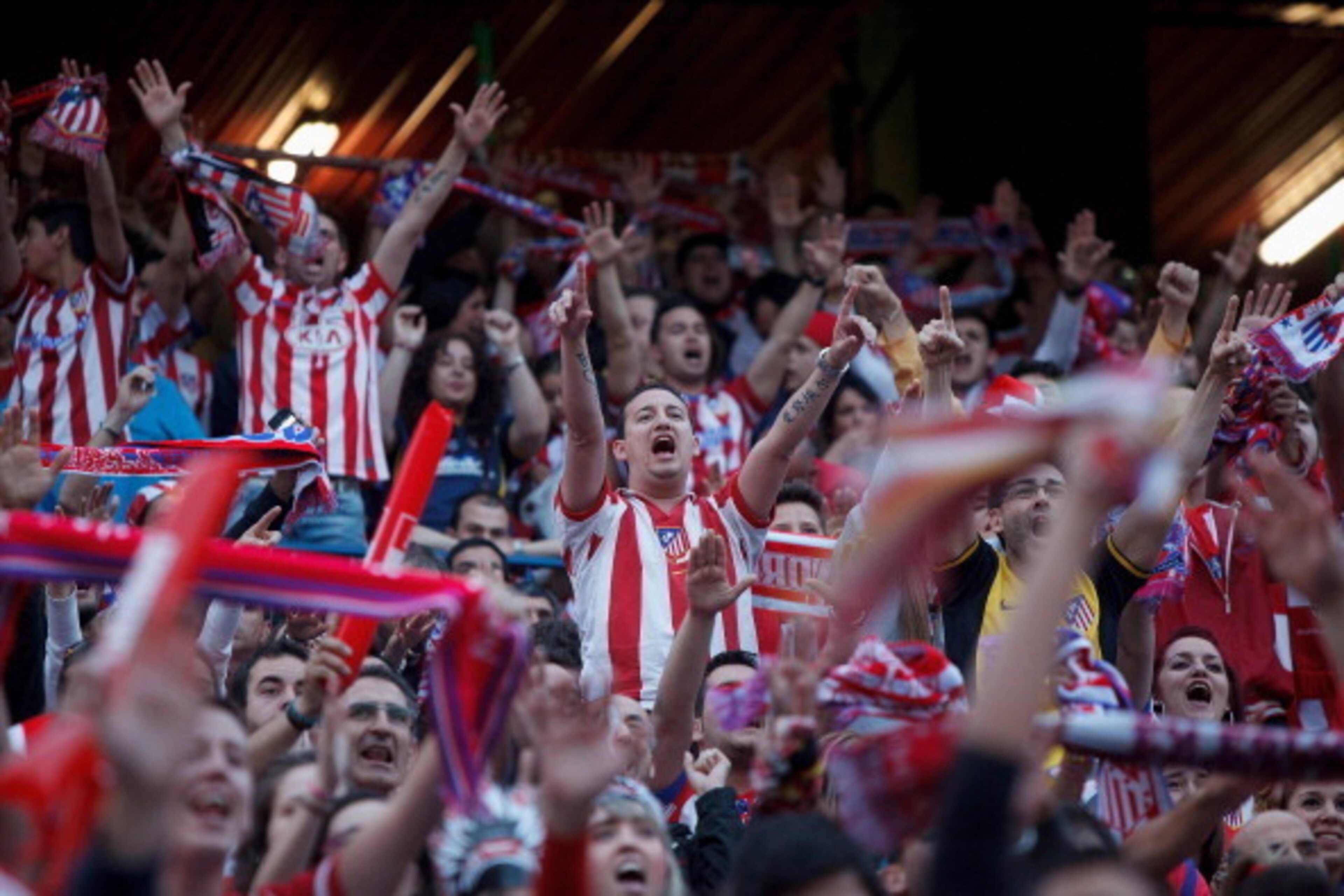 MADRID, SPAIN - MAY 24:  Atletico de Madrid fans react after the first goal of their team during the UEFA Champions League Final match between Real Madrid CF and Club Atletico de Madrid on May 24, 2014 in Madrid, Spain. More than 85,000 Santiago Bernabeu 
