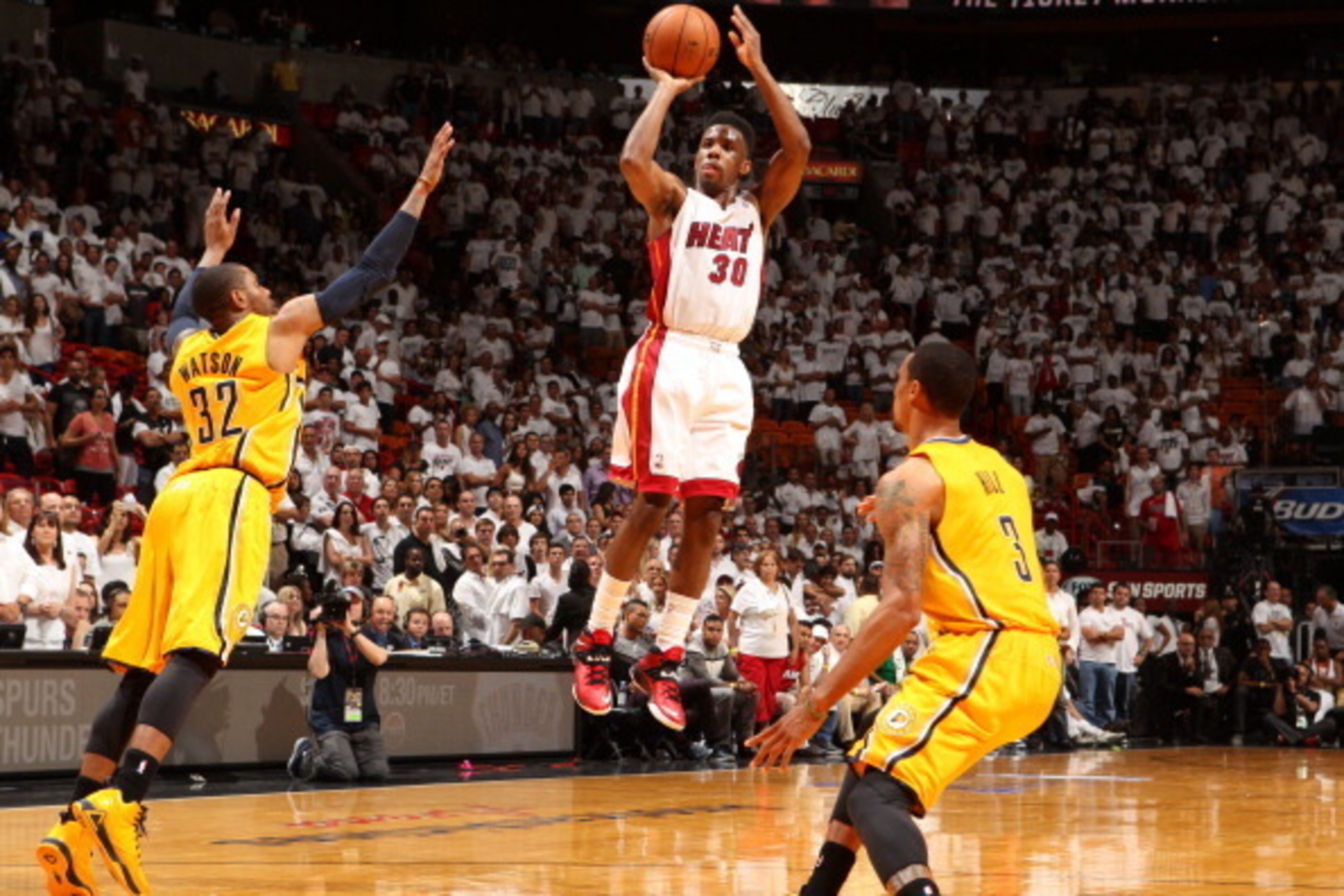 MIAMI, FL - May 24: Norris Cole #30 of the Miami Heat takes a shot against the Indiana Pacers in Game Three of the Eastern Conference Finals during the 2014 NBA playoffs at the American Airlines Arena in Miami, Florida on May 24, 2014. NOTE TO USER: User MIAMI, FL - May 24: Norris Cole #30 of the Miami Heat takes a shot against the Indiana Pacers in Game Three of the Eastern Conference Finals during the 2014 NBA playoffs at the American Airlines Arena in Miami, Florida on May 24, 2014. NOTE TO USER: User