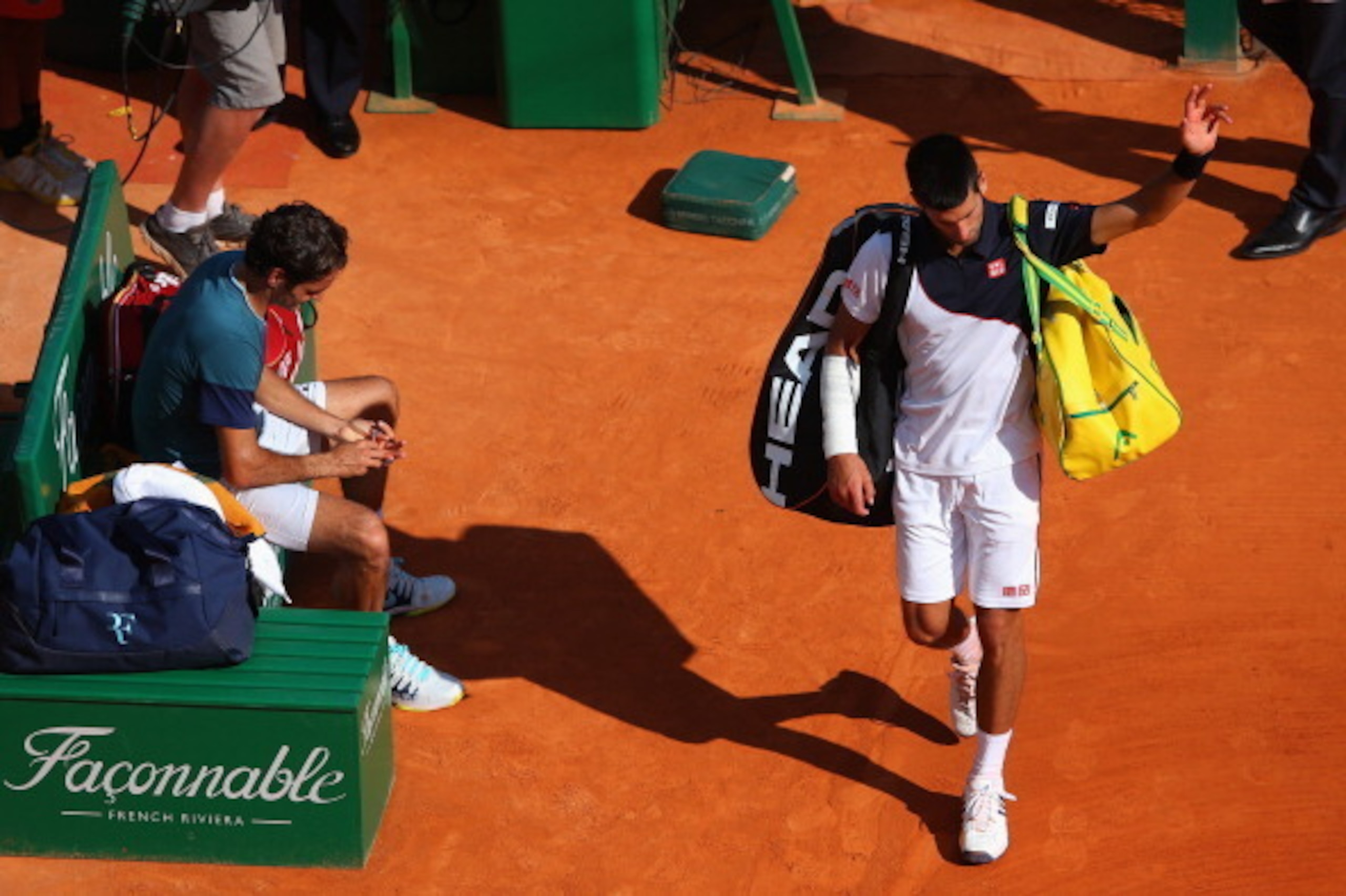 MONTE-CARLO, MONACO - APRIL 19:  Novak Djokovic of Serbia walks off court after losing to Roger Federer of Switzerland in the semi finals during day seven of the ATP Monte Carlo Rolex Masters Tennis at Monte-Carlo Sporting Club on April 19, 2014 in Monte-