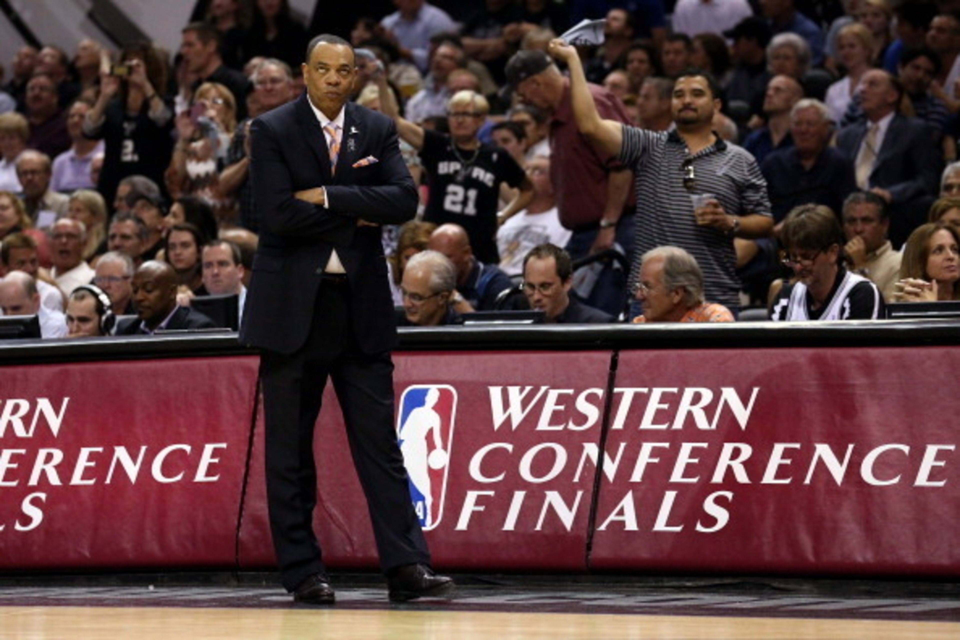 SAN ANTONIO, TX - MAY 21:  Head coach Lionel Hollins of the Memphis Grizzlies looks on against the San Antonio Spurs during Game Two of the Western Conference Finals of the 2013 NBA Playoffs at AT&T Center on May 21, 2013 in San Antonio, Texas. NOTE TO US