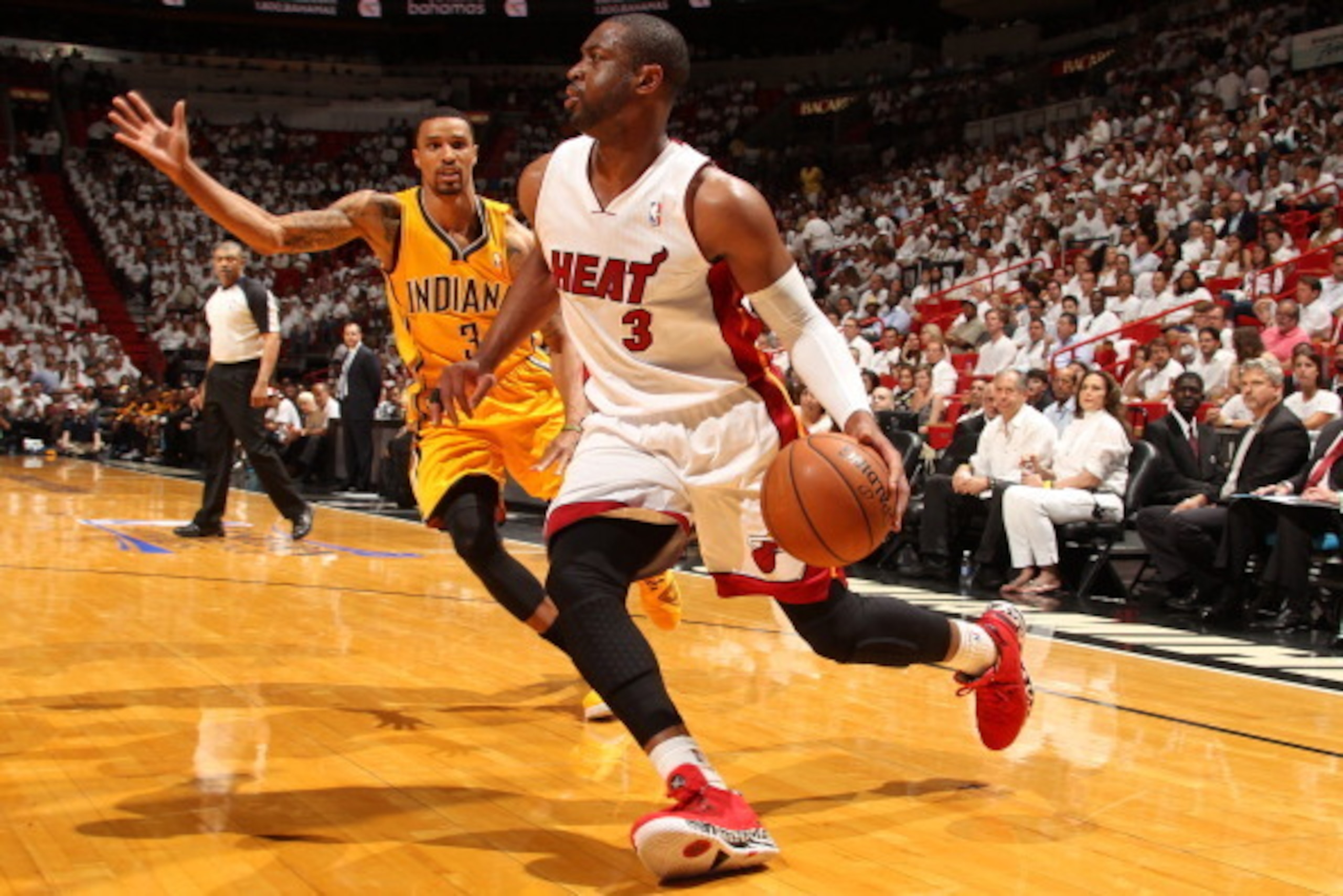 MIAMI, FL - May 24: Dwyane Wade #3 of the Miami Heat handles the ball against the Indiana Pacers in Game Three of the Eastern Conference Finals during the 2014 NBA playoffs at the American Airlines Arena in Miami, Florida on May 24, 2014. NOTE TO USER: Us