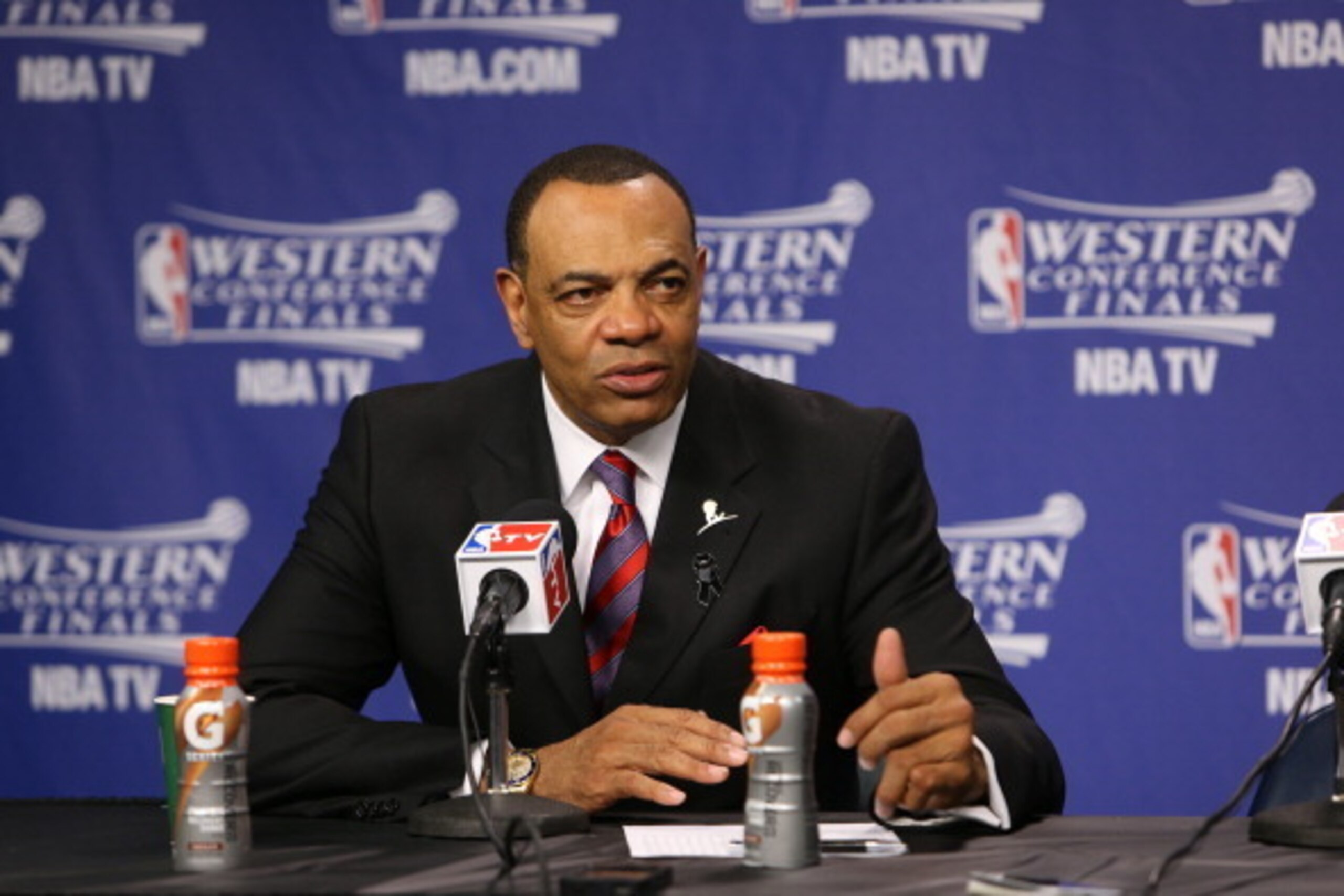 MEMPHIS, TN - MAY 25:  Head Coach Lionel Hollins of the Memphis Grizzlies speaks during a press conference after loosing in Game Three of the Western Conference Finals between the San Antonio Spurs and the  Memphis Grizzlies during the 2013 NBA Playoffs o