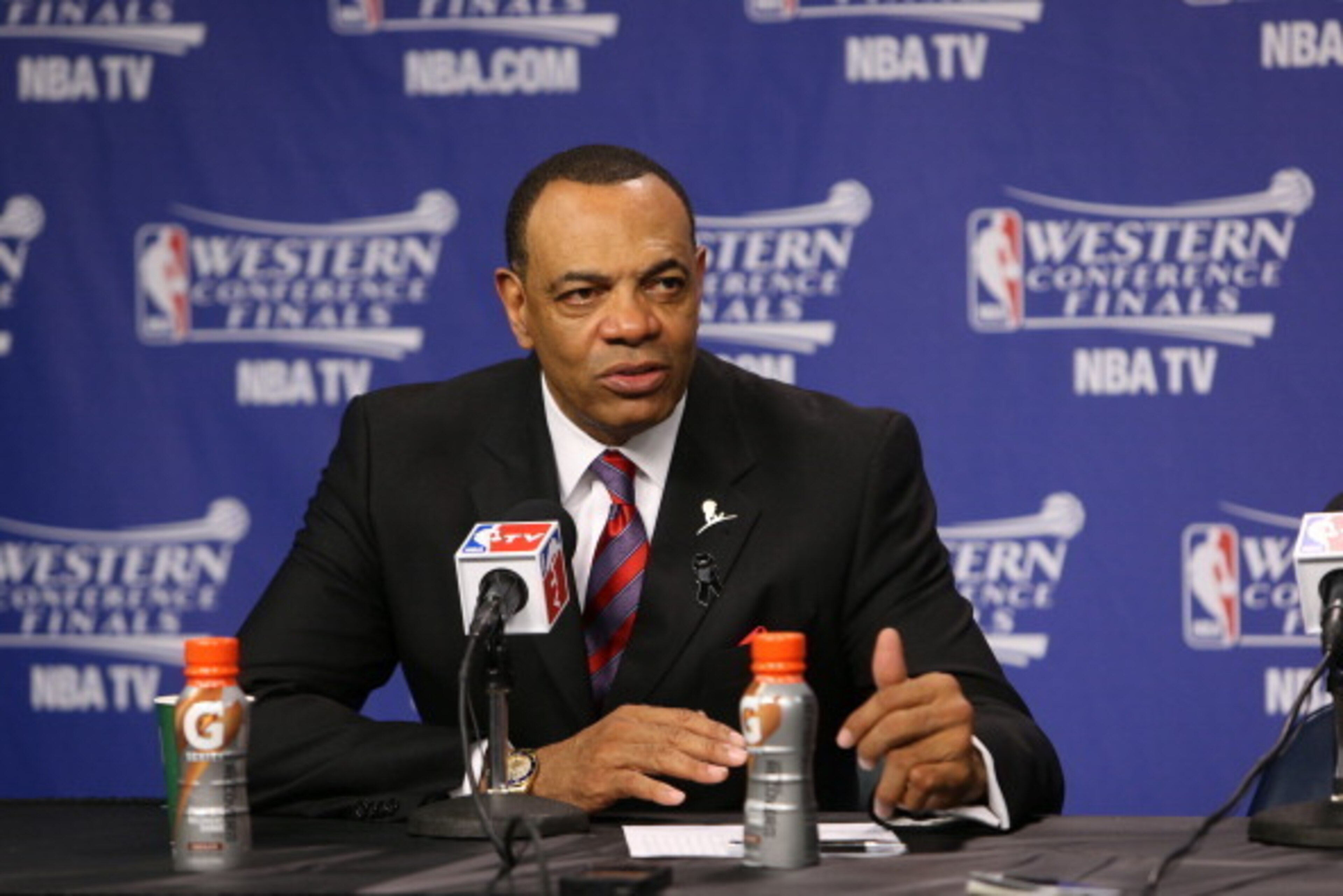 MEMPHIS, TN - MAY 25:  Head Coach Lionel Hollins of the Memphis Grizzlies speaks during a press conference after loosing in Game Three of the Western Conference Finals between the San Antonio Spurs and the  Memphis Grizzlies during the 2013 NBA Playoffs o