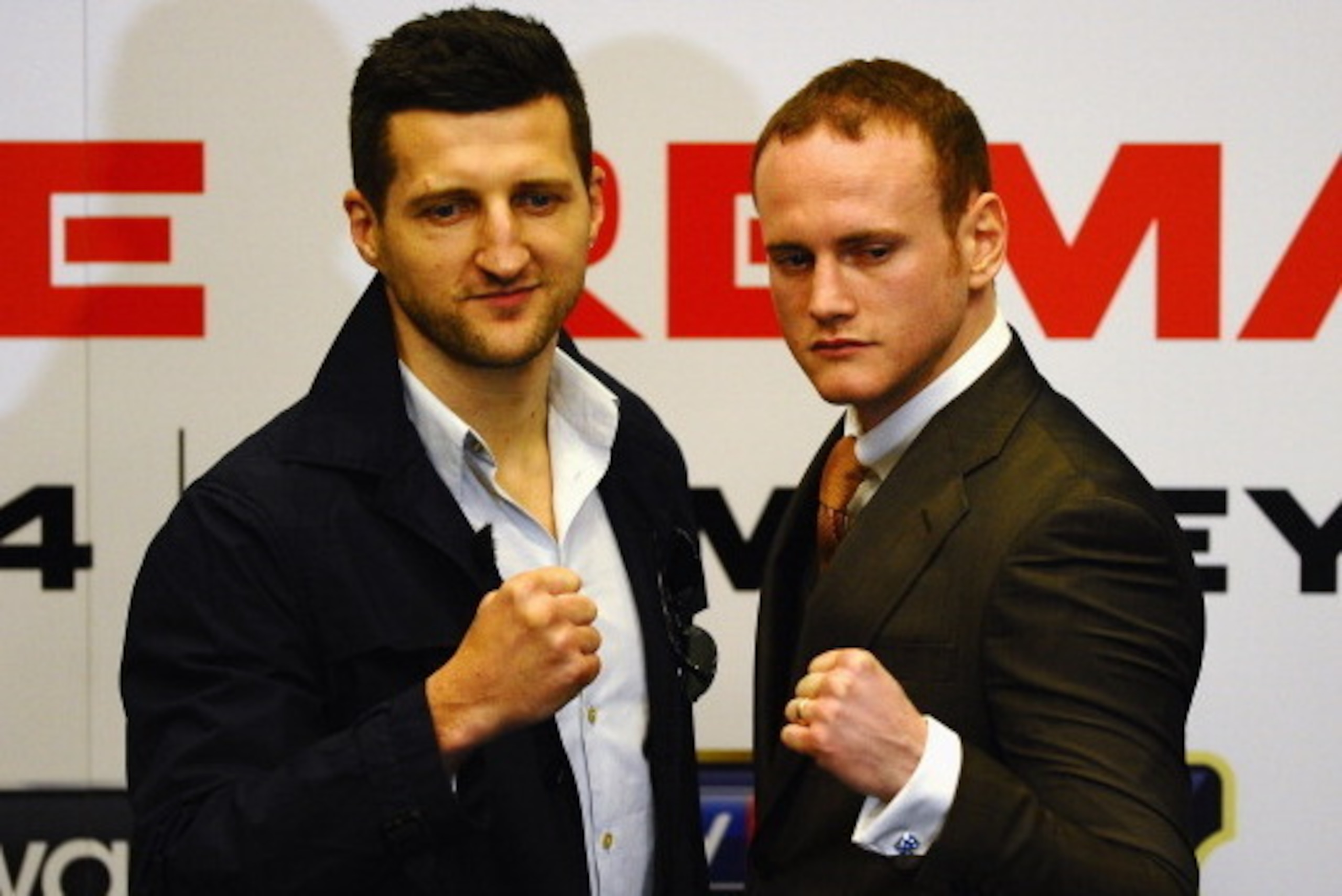 LONDON, ENGLAND - MARCH 10: Carl Froch and George Groves go head to head during a Press Conference at Wembley Stadium on March 10, 2014 in London, England.  (Photo by Laurence Griffiths/Getty Images)