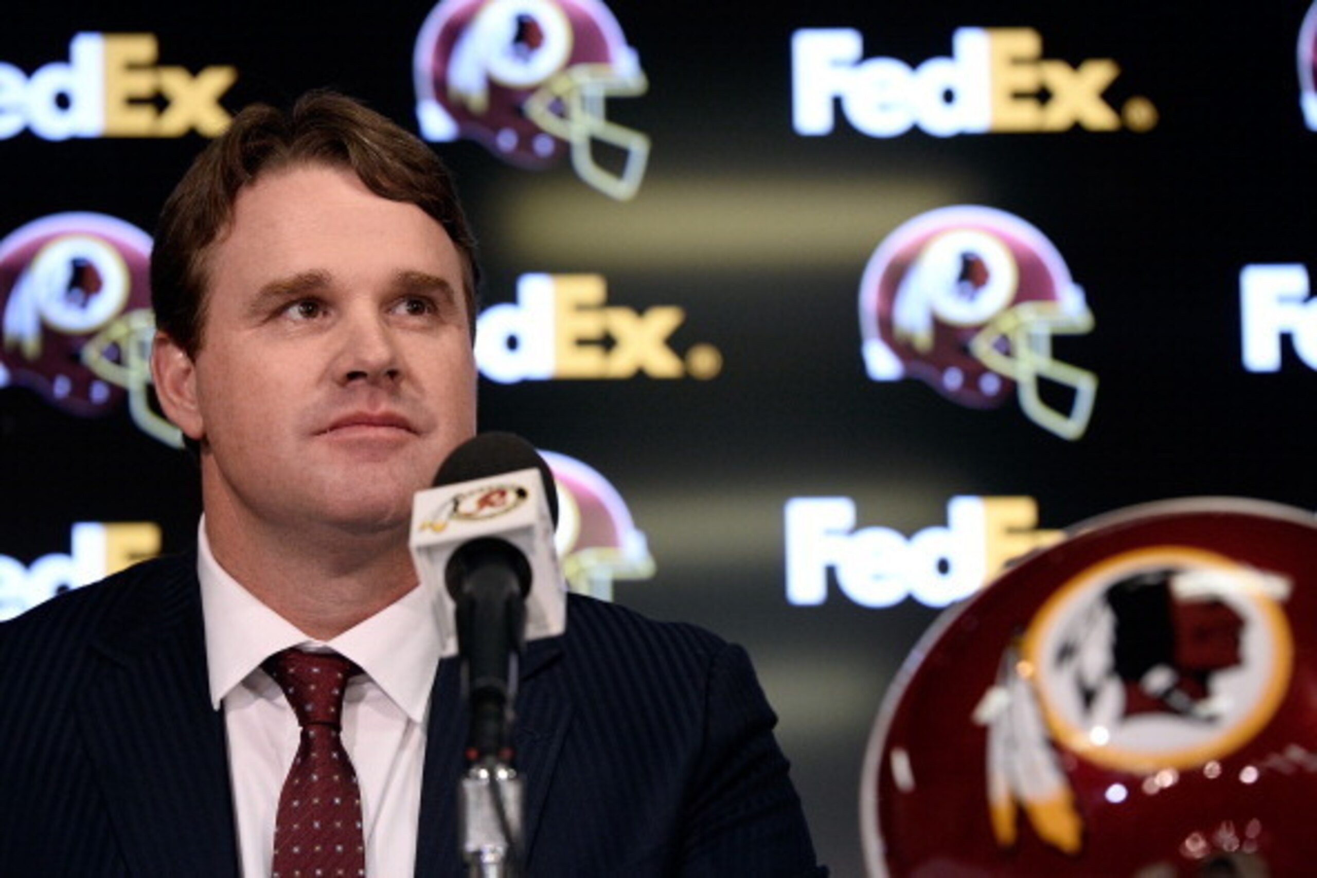 ASHBURN, VA - JANUARY 09:  Jay Gruden speaks as he is introduced as the new head coach of the Washington Redskins at a press conference at Redskins Park on January 9, 2014 in Ashburn, Virginia.  (Photo by Patrick McDermott/Getty Images)