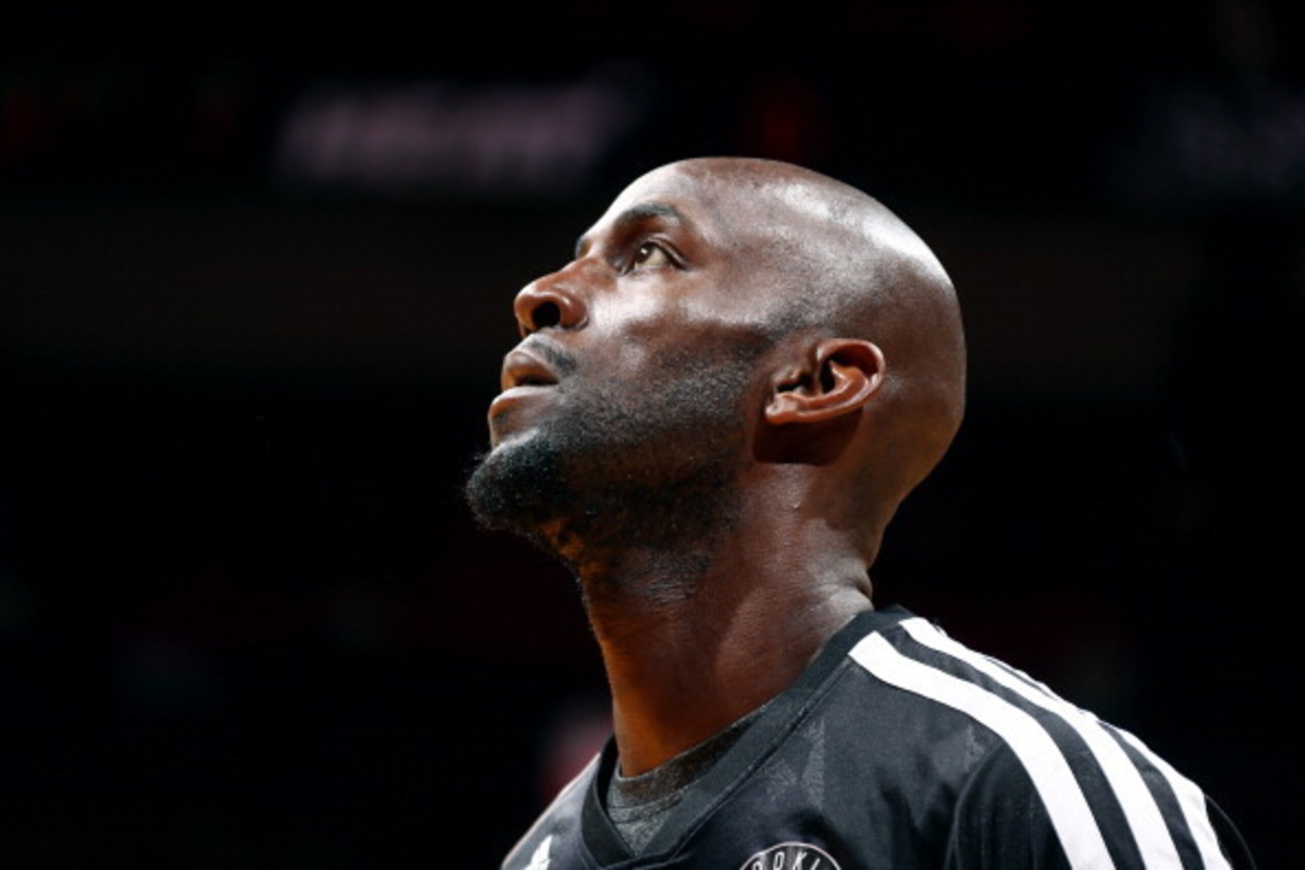 MIAMI, FL - MAY 14: Kevin Garnett #2 of the Brooklyn Nets stands on the court before a game against the Miami Heat in Game Five of the Eastern Conference Semifinals of the 2014 NBA playoffs at American Airlines Arena in Miami, Florida on May 14, 2014.  NO