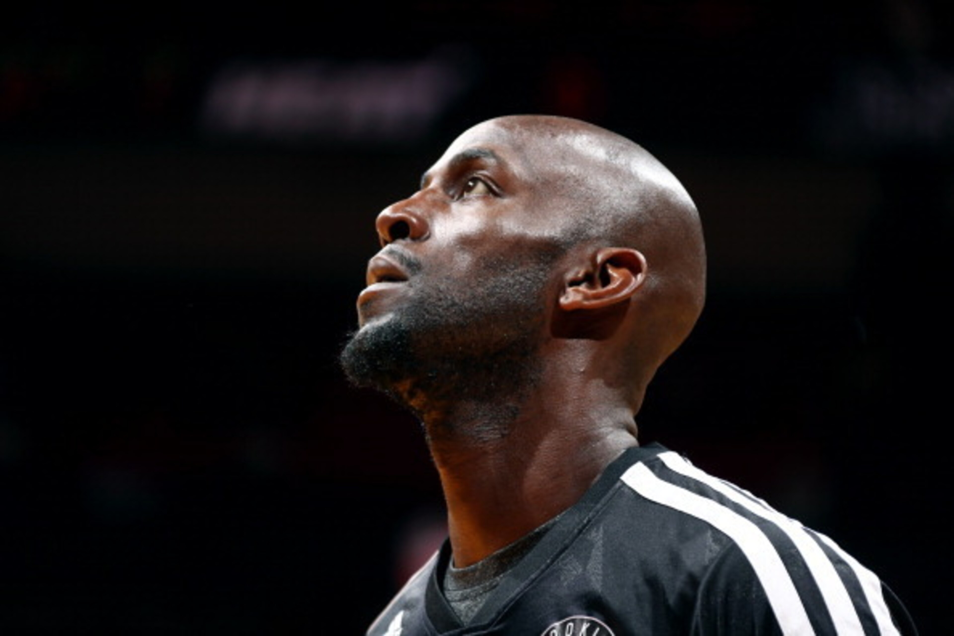 MIAMI, FL - MAY 14: Kevin Garnett #2 of the Brooklyn Nets stands on the court before a game against the Miami Heat in Game Five of the Eastern Conference Semifinals of the 2014 NBA playoffs at American Airlines Arena in Miami, Florida on May 14, 2014.  NO