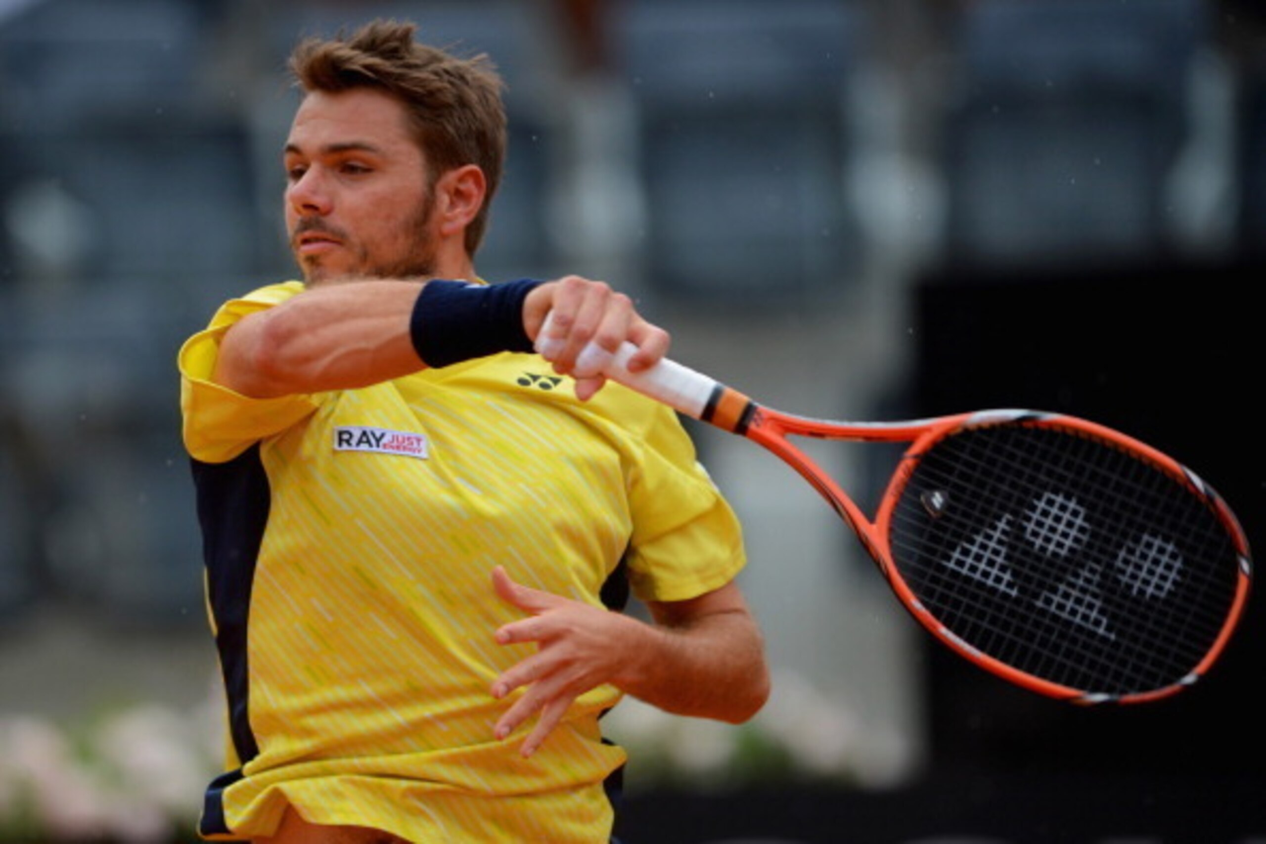 ROME, ITALY - MAY 13:  Stanislas Wawrinka of Switzerland in action during his match against Pere Riba of Spain during day 3 of the Internazionali BNL d'Italia 2014 on May 13, 2014 in Rome, Italy.  (Photo by Michael Regan/Getty Images)