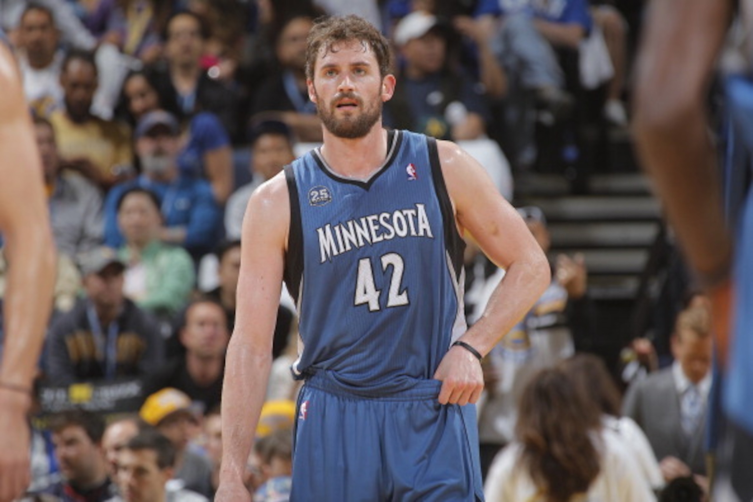 OAKLAND, CA - APRIL 14: Kevin Love #42 of the Minnesota Timberwolves during a game against the Golden State Warriors on April 14, 2014 at Oracle Arena in Oakland, California. NOTE TO USER: User expressly acknowledges and agrees that, by downloading and or