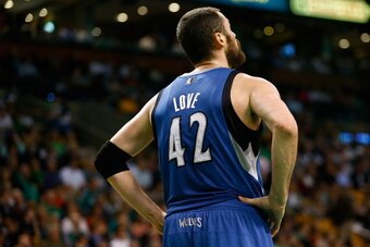 BOSTON, MA - DECEMBER 05:  Kevin Love #42 of the Minnesota Timberwolves plays against the Boston Celtics during the game on December 5, 2012 at TD Garden in Boston, Massachusetts. NOTE TO USER:  User expressly acknowledges and agrees that, by downloading 