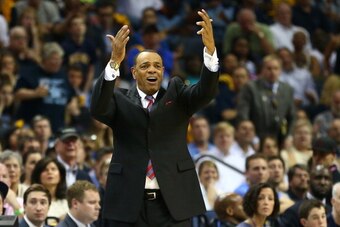 MEMPHIS, TN - MAY 25:  Head coach Lionel Hollins of the Memphis Grizzlies reacts in the first half while taking on the San Antonio Spurs during Game Three of the Western Conference Finals of the 2013 NBA Playoffs at the FedExForum on May 25, 2013 in Memph