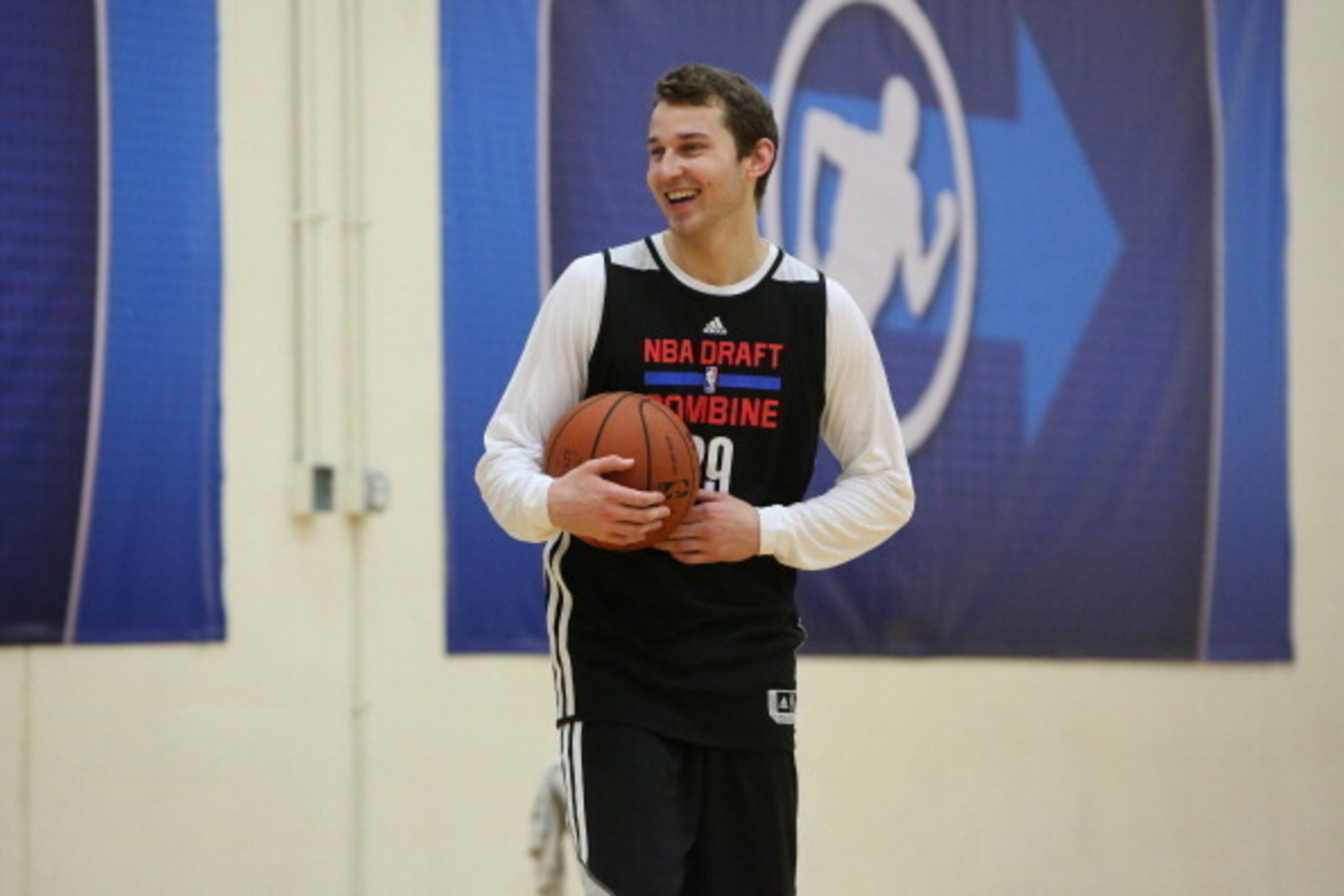 CHICAGO, IL - May 16:  Nik Stauskas participates in drills during the 2014 Draft Combine on May 16, 2014 at Quest Multisport in Chicago, Illinois. NOTE TO USER:  User expressly acknowledges and agrees that, by downloading and or using this Photograph, use