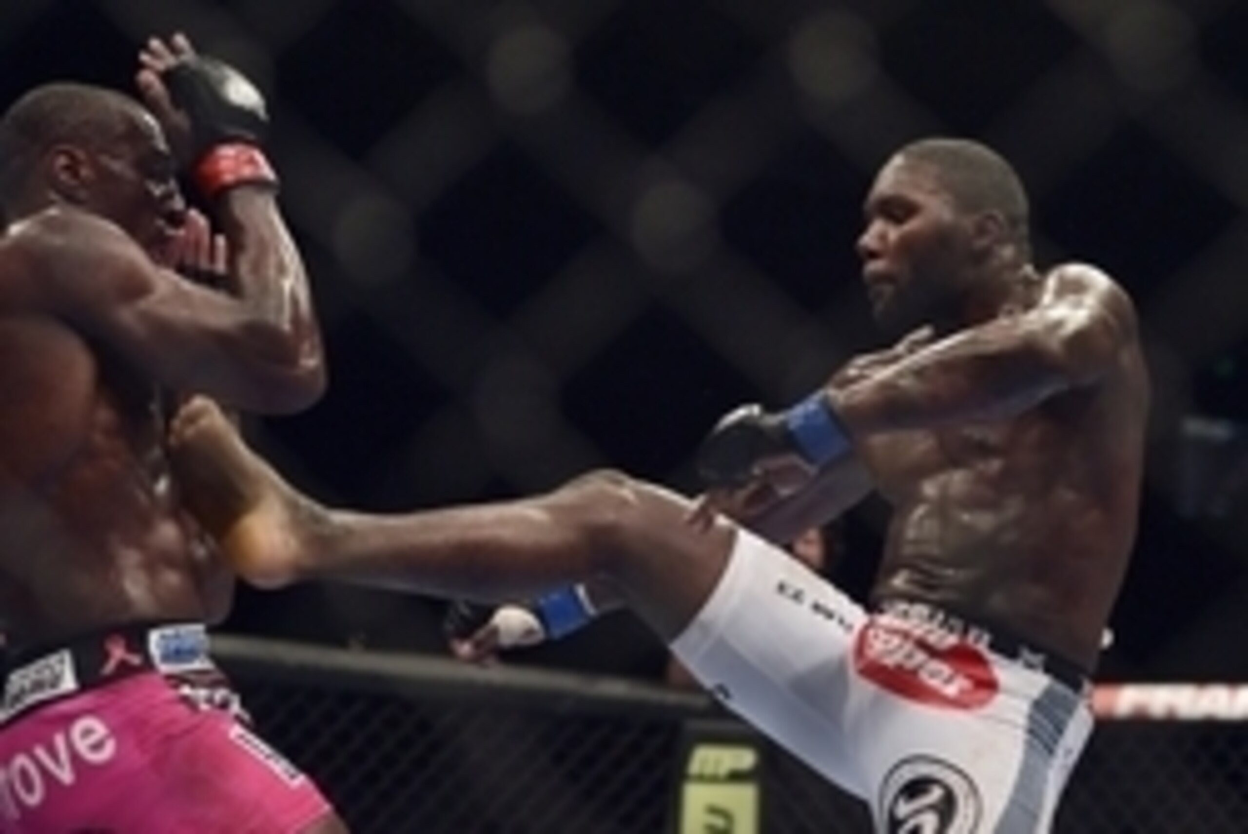 Apr 26, 2014; Baltimore, MD, USA;   Anthony Johnson (blue gloves) fights Phil Davis (red gloves) during UFC 172 at Baltimore Arena.  Mandatory Credit: Tommy Gilligan-USA TODAY Sports