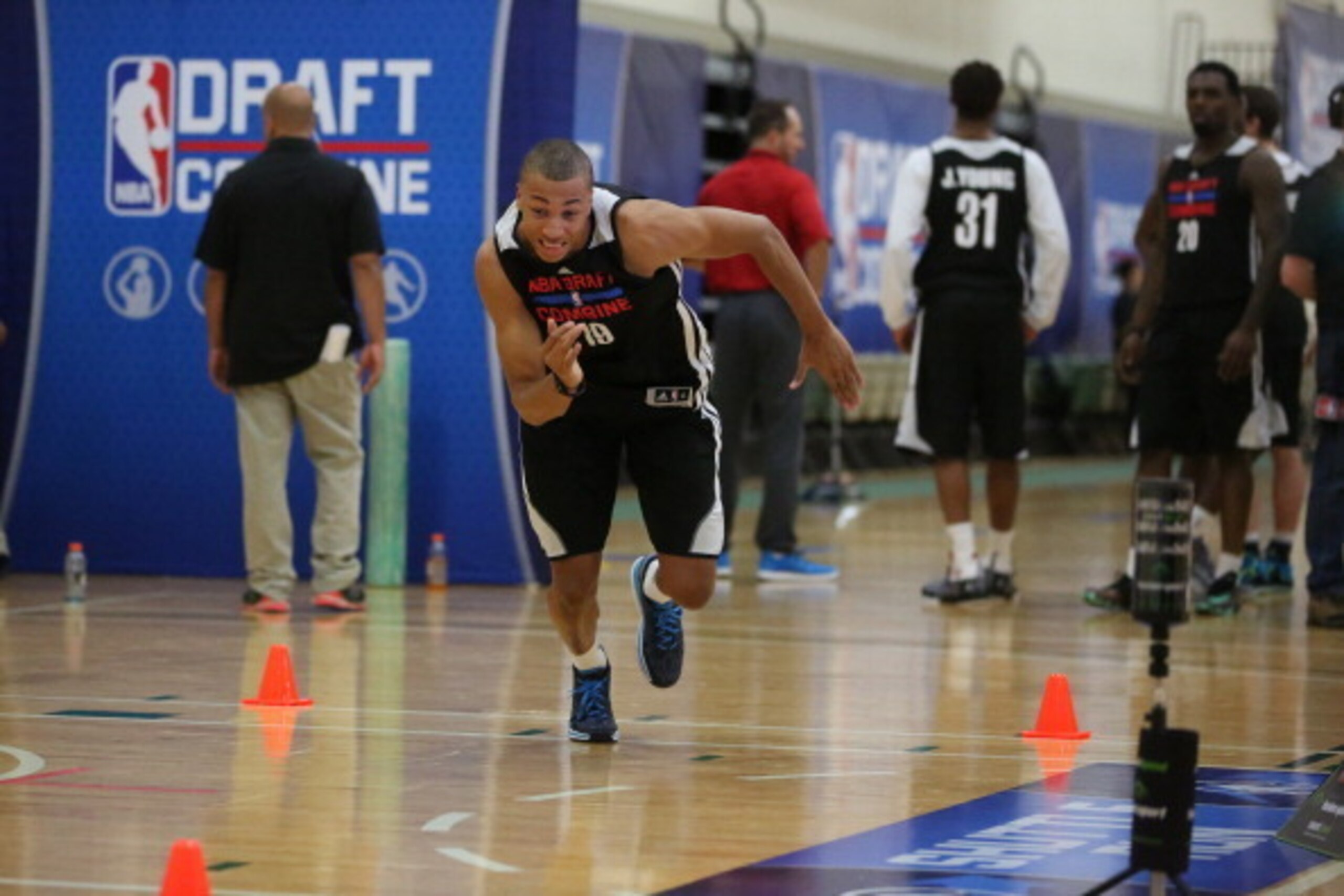 CHICAGO, IL - May 16:  Dante Exum participates in drills during the 2014 Draft Combine on May 16, 2014 at Quest Multisport in Chicago, Illinois. NOTE TO USER:  User expressly acknowledges and agrees that, by downloading and or using this Photograph, user 