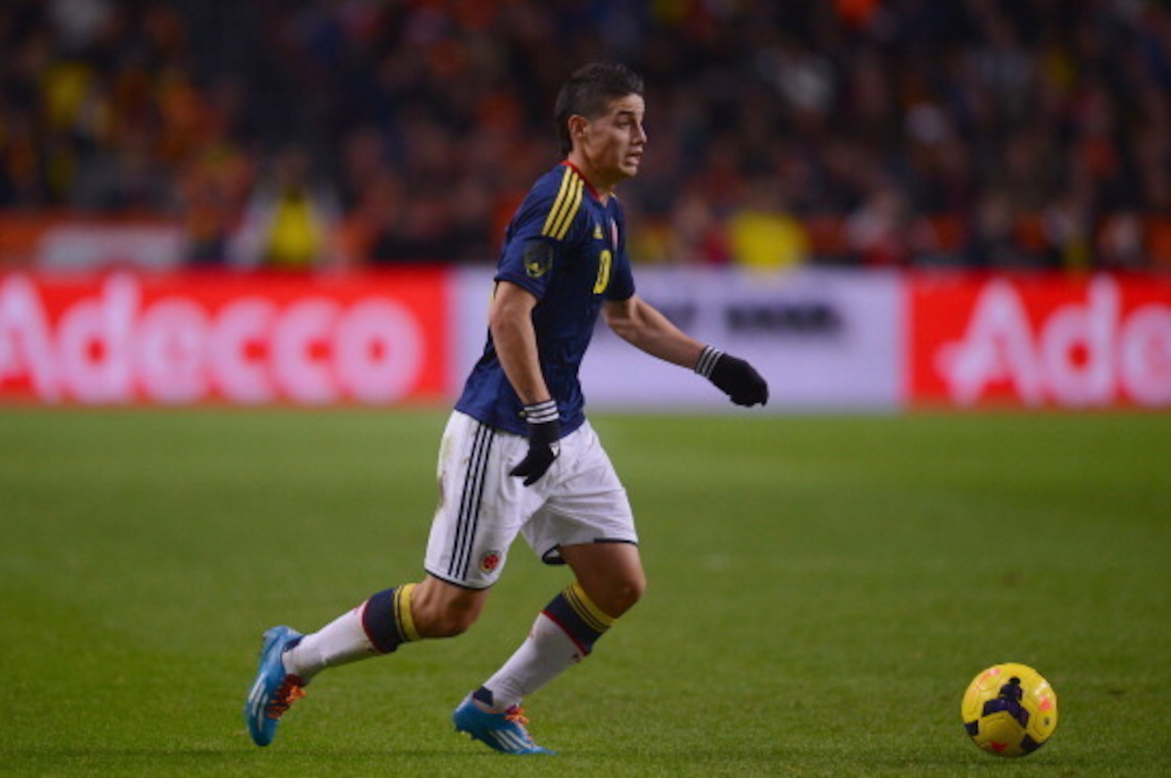 AMSTERDAM, NETHERLANDS - NOVEMBER 19: James Rodriguez of Colombia runs with the ball during the International Friendly match between Netherlands and Colombia at Amsterdam ArenA on November 19, 2013 in Amsterdam, Netherlands. (Photo by Lars Baron/Getty I AMSTERDAM, NETHERLANDS - NOVEMBER 19: James Rodriguez of Colombia runs with the ball during the International Friendly match between Netherlands and Colombia at Amsterdam ArenA on November 19, 2013 in Amsterdam, Netherlands. (Photo by Lars Baron/Getty I