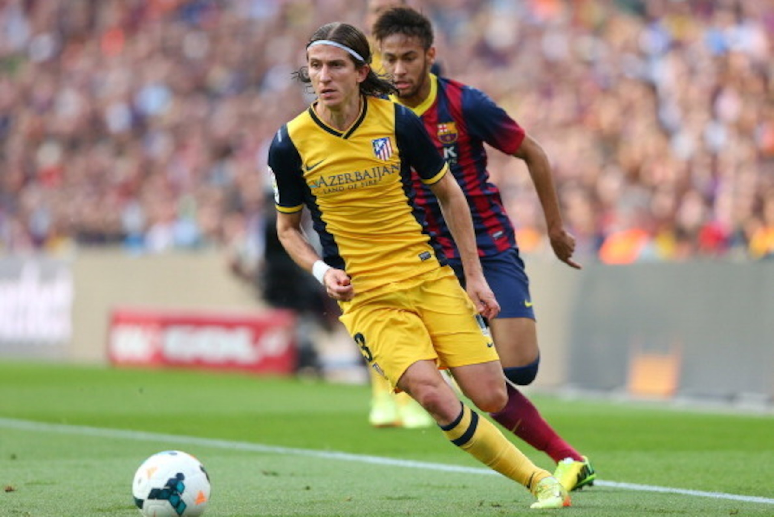 BARCELONA, SPAIN - MAY 17:  Filipe Luis of Club Atletico de Madrid during the La Liga match between FC Barcelona and Club Atletico de Madrid at Camp Nou on May 17, 2014 in Barcelona, Spain.  (Photo by Alex Livesey/Getty Images)
